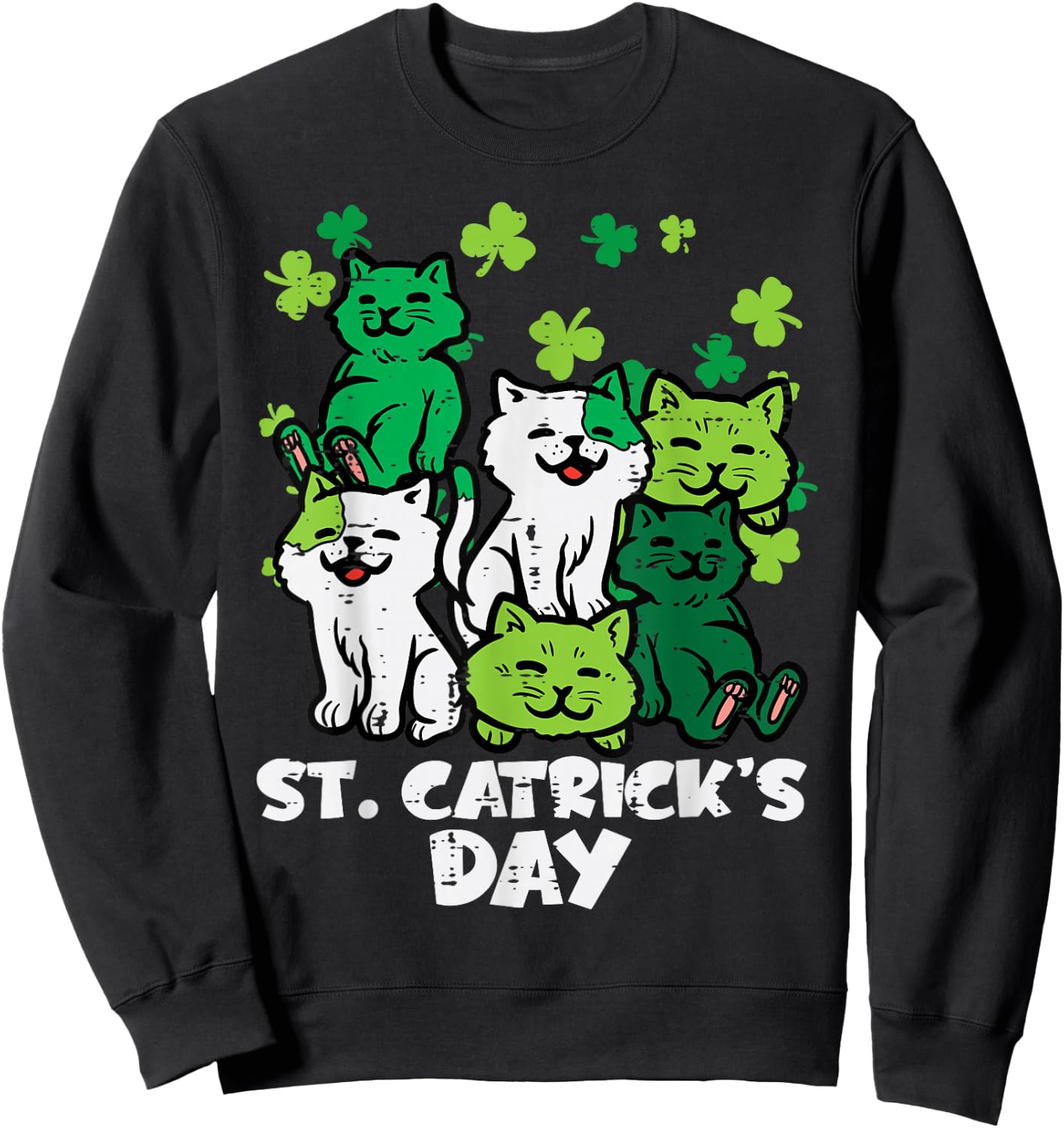 St Patricks Catricks Day Cats Saint Pattys Women Girls Kids Sweatshirt - Sweatshirt | Black