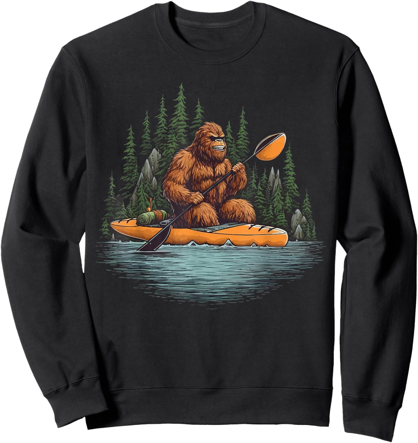 Bigfoot Kayak Paddling Lake Canoe Bigfoot Sasquatch Kayaking Sweatshirt - Sweatshirt | Black