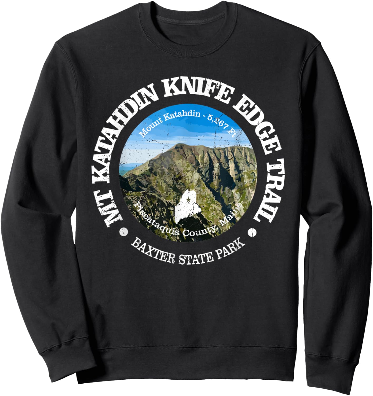 Knife Edge Trail Vintage Mount Katahdin Mountain Hiking Sweatshirt - Sweatshirt | Black