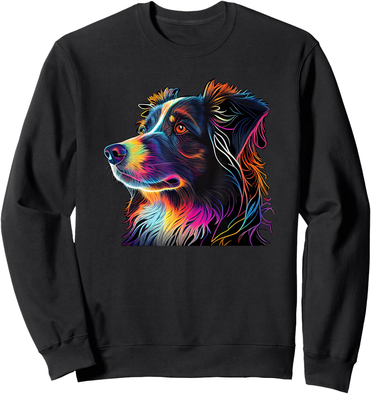 Australian Shepherd Mini Colorful Abstract Line Art Sweatshirt - Sweatshirt | Black