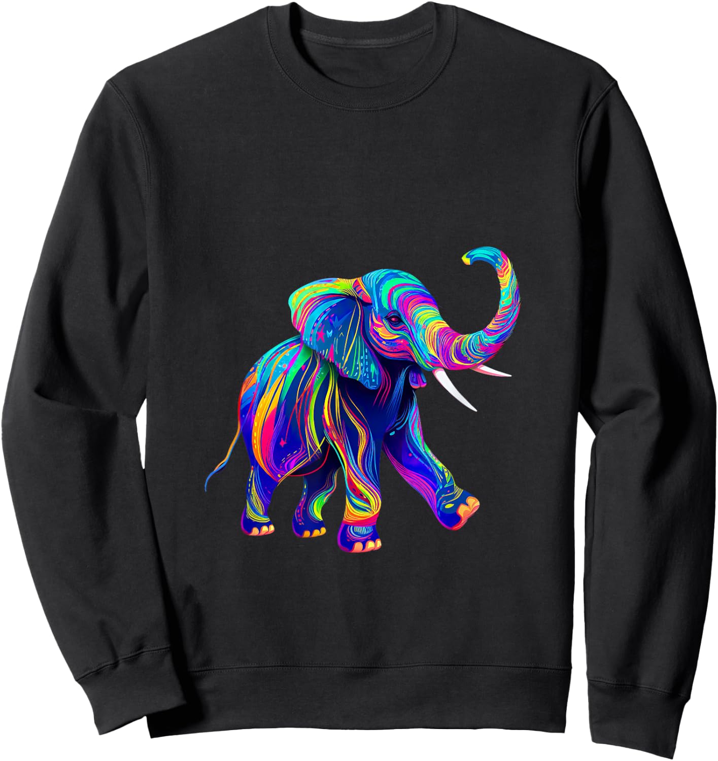 Retro synthwave 80s 90s Elephant Trunk up chakra yoga Sweatshirt - Sweatshirt | Black