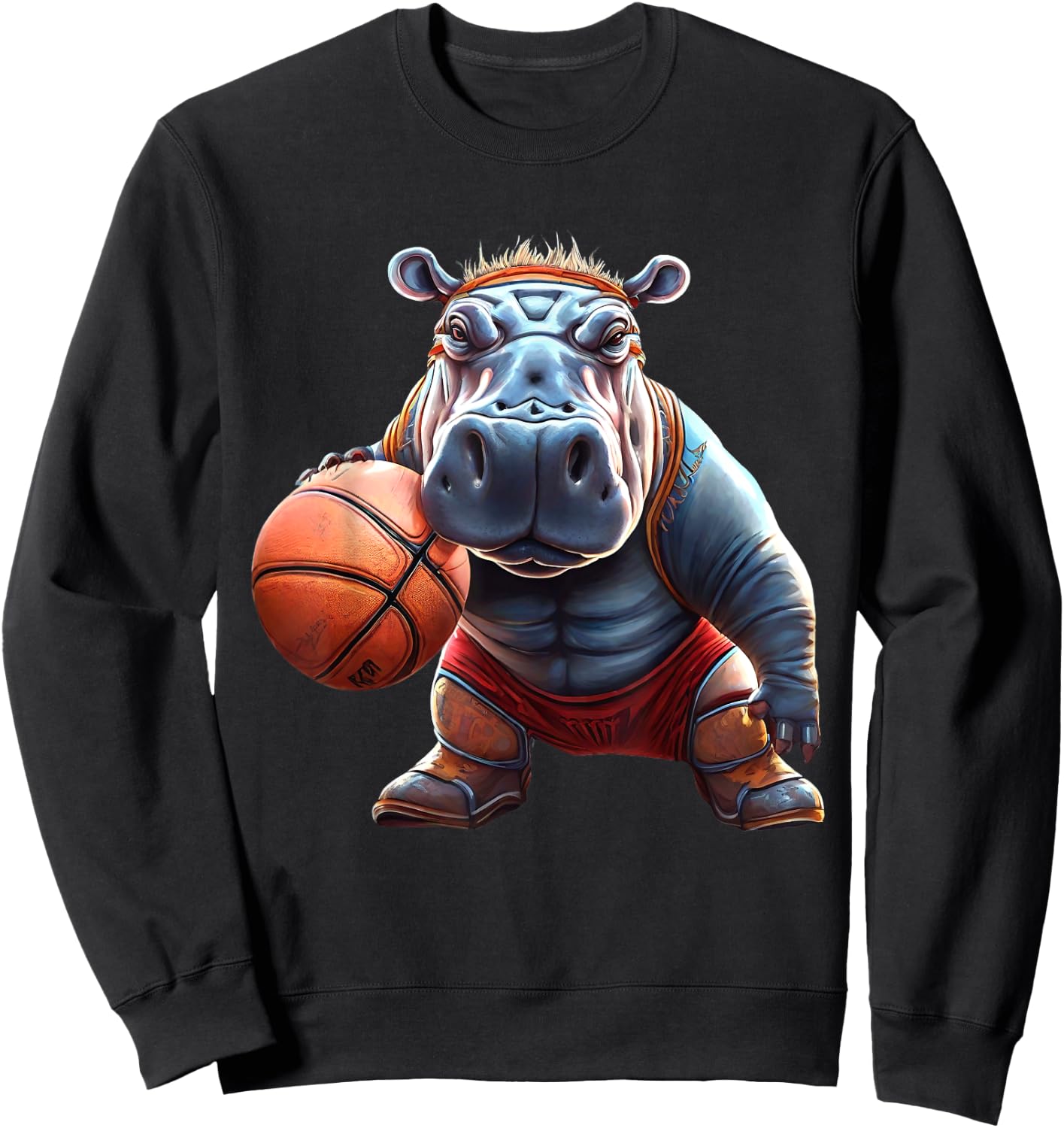 Funny Basketball Hippo Groovy Hippo Basketball Sweatshirt - Sweatshirt | Black