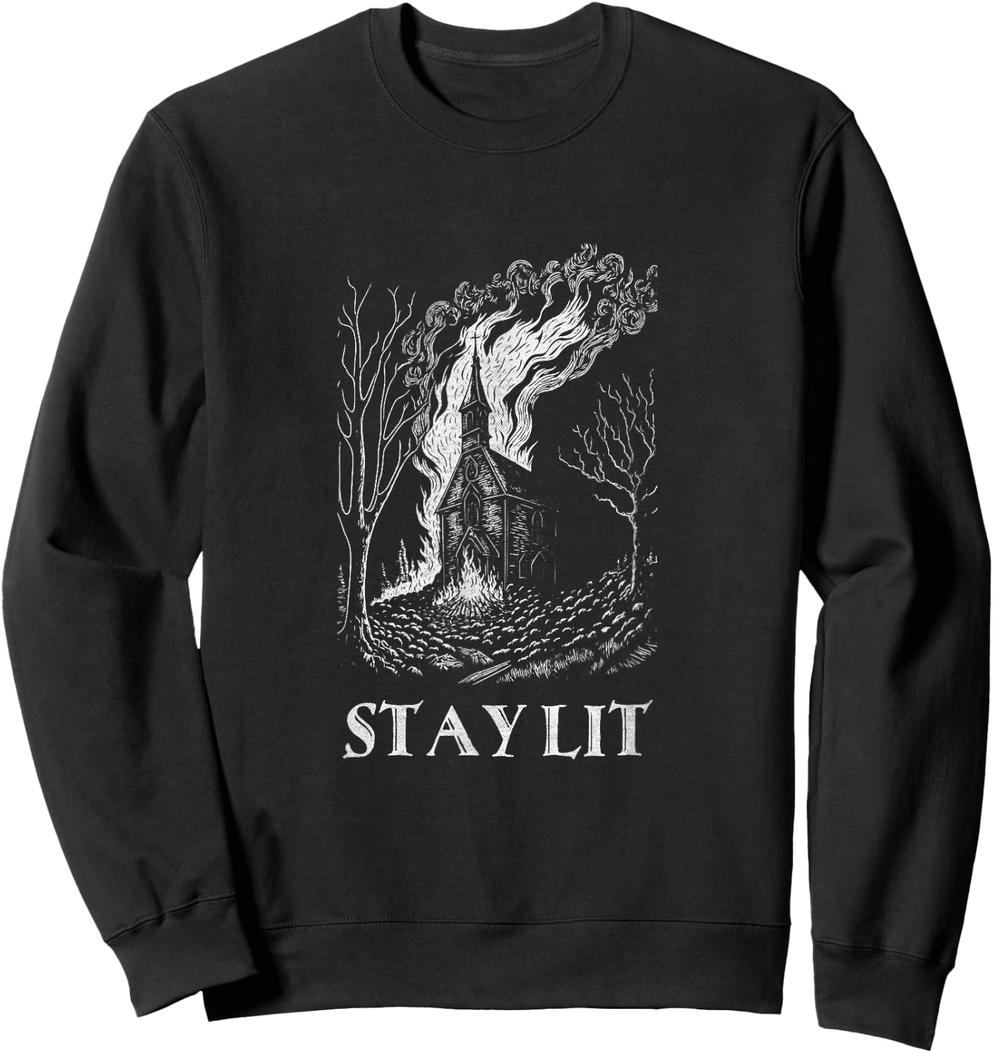 Occult Atheist Burn Church Stay Lit Satan Devil Grunge Sweatshirt - Sweatshirt | Black