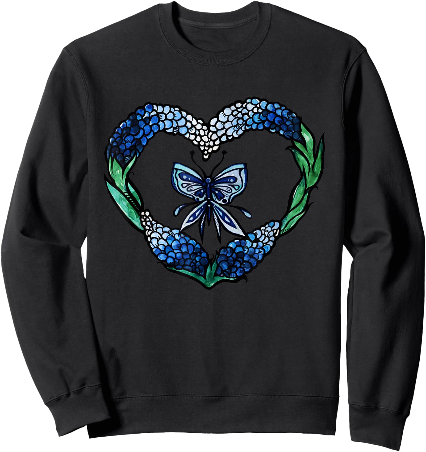 Texas Bluebonnets Blue Butterfly Sweatshirt - Sweatshirt | Black