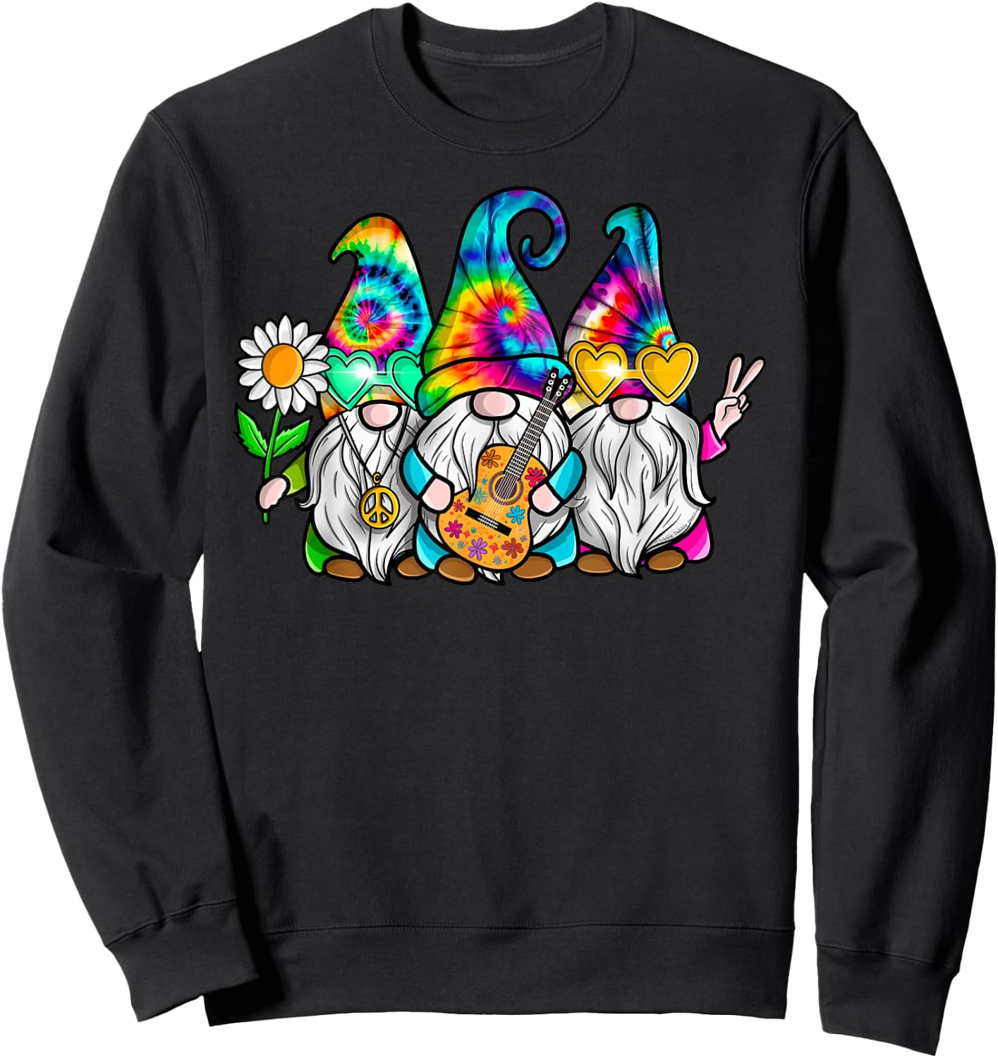 Hippie Gnomes Tie Dye Peace Love Peace Sign 60s 70s Hippie Sweatshirt - Sweatshirt | Black
