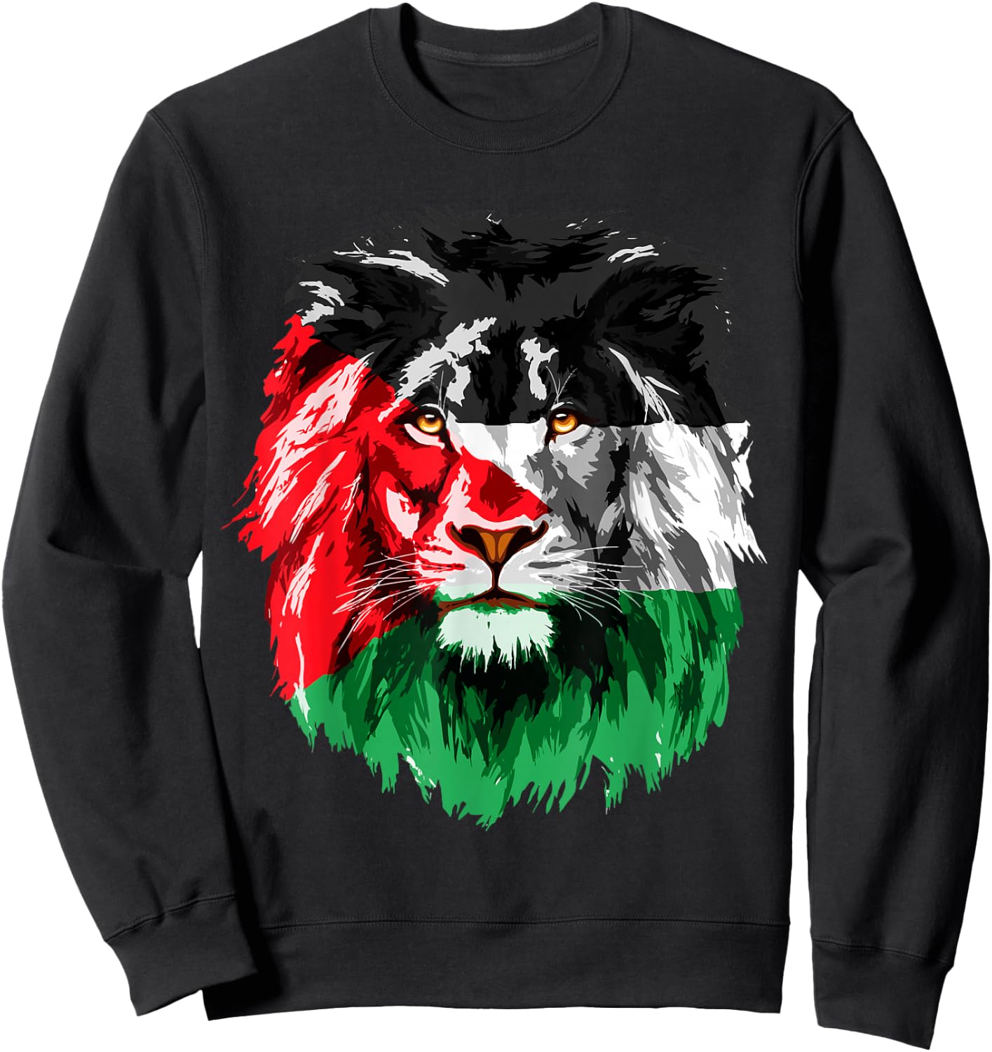 Flag of Palestine Lion Face Palestine Flag Sweatshirt - Sweatshirt | Black