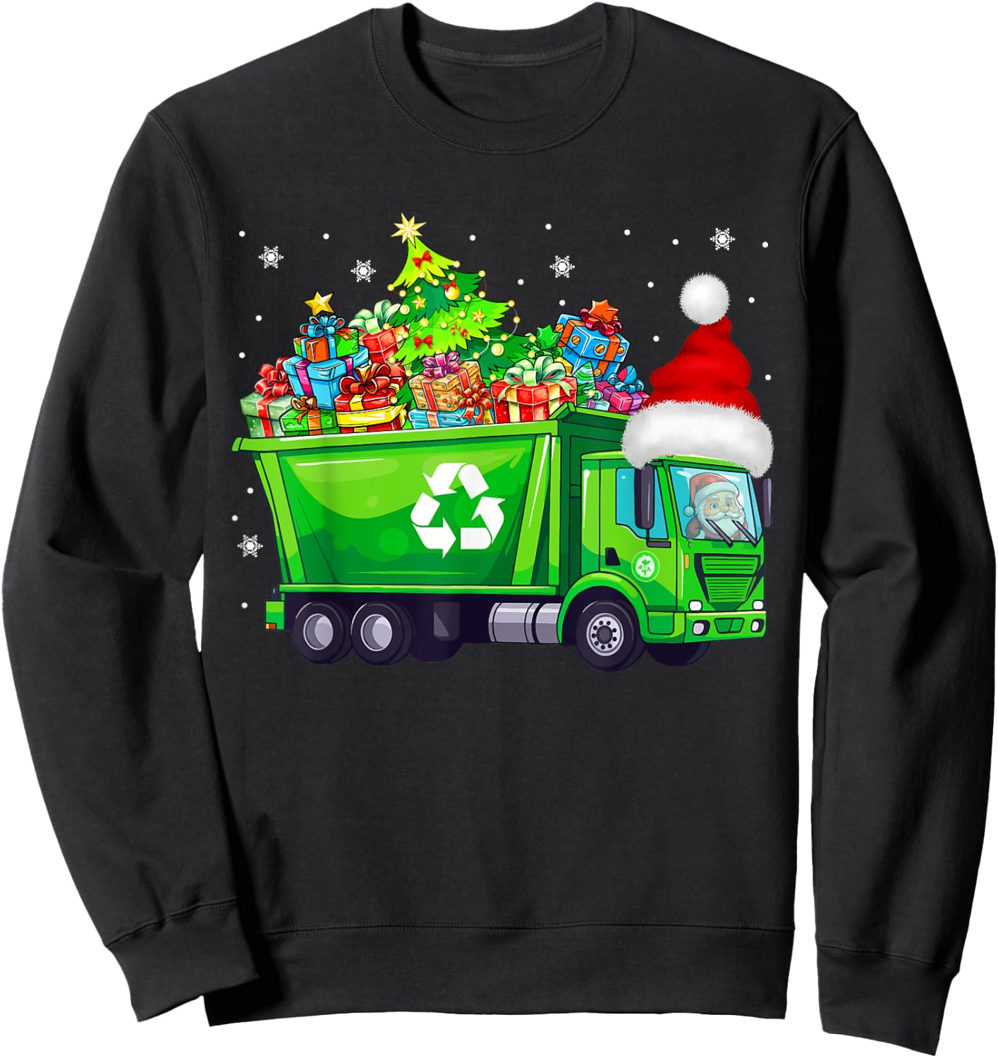 Santa Garbage Truck Carrying Christmas Tree Xmas Driver Sweatshirt - Sweatshirt | Black