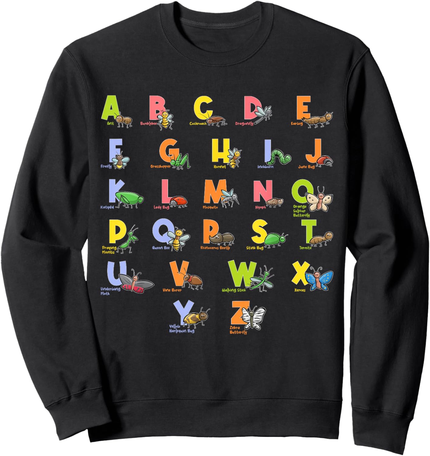 Alphabet Types of Insects Kids Bug Lover Future Entomologist Sweatshirt - Sweatshirt | Black