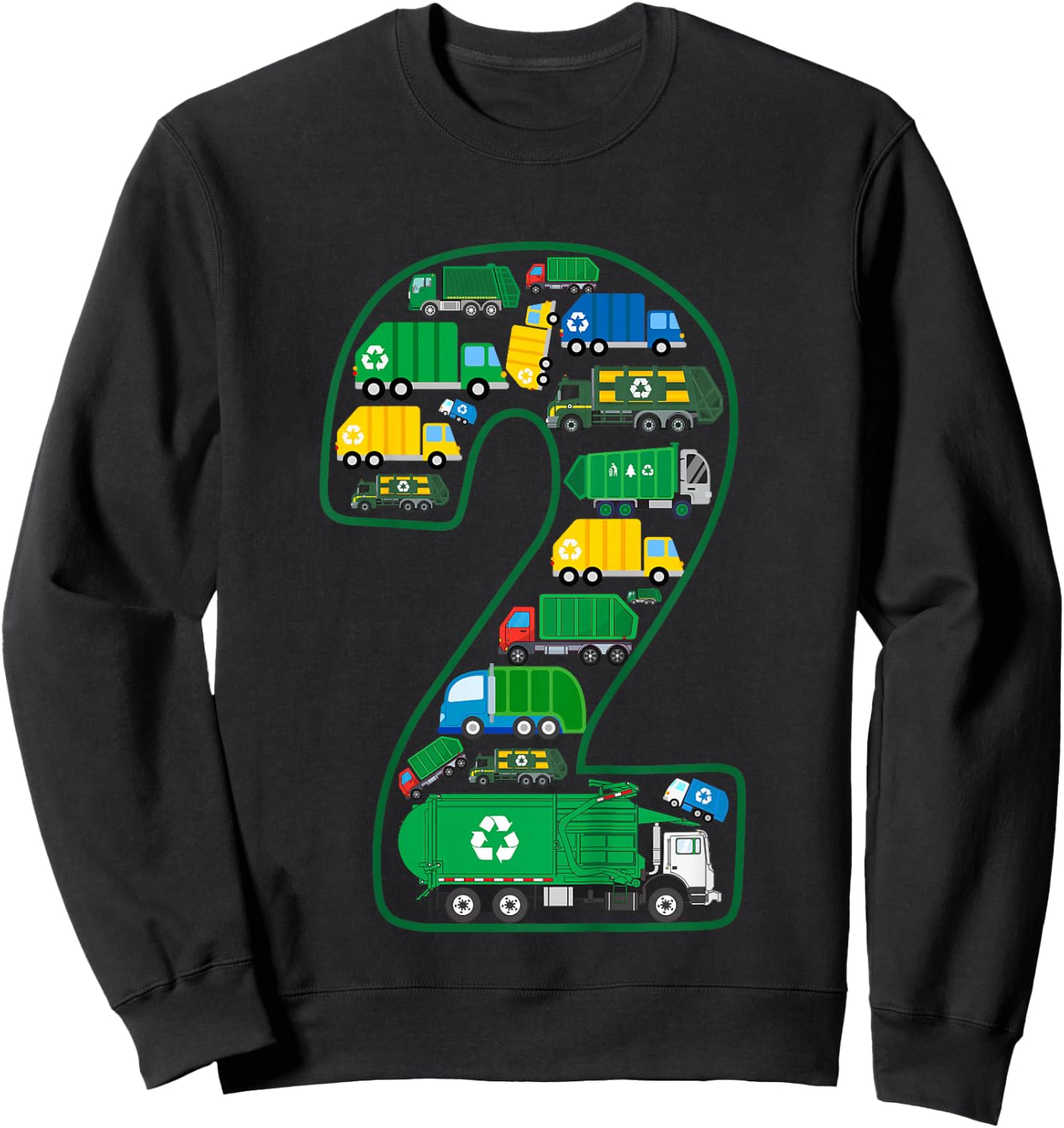 Kids Garbage Truck Boy 2nd Birthday 2 Years Old Garbage Truck Boy Sweatshirt - Sweatshirt | Black