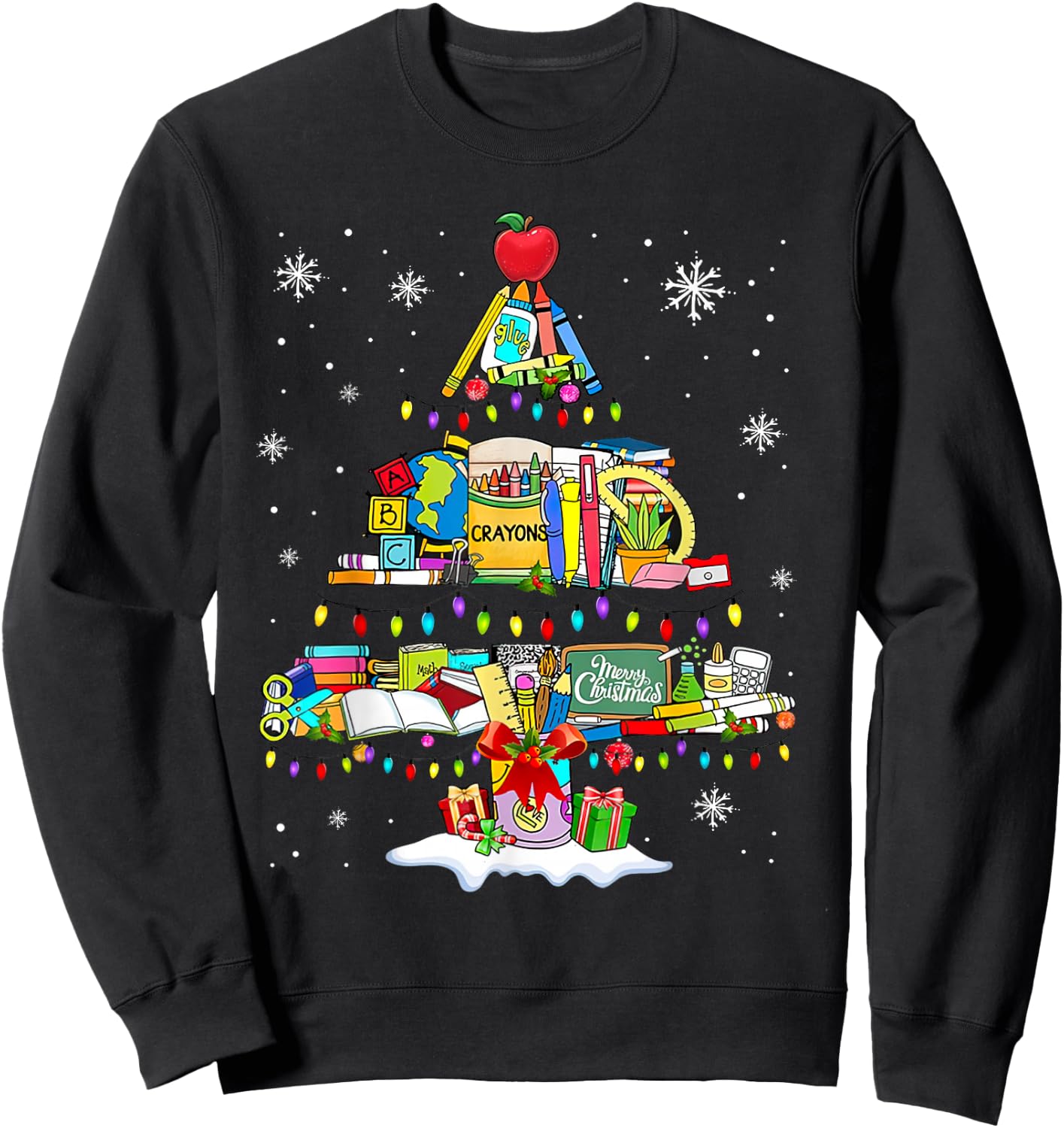 Teacher Christmas Tree School Supplies Sweatshirt - Sweatshirt | Black