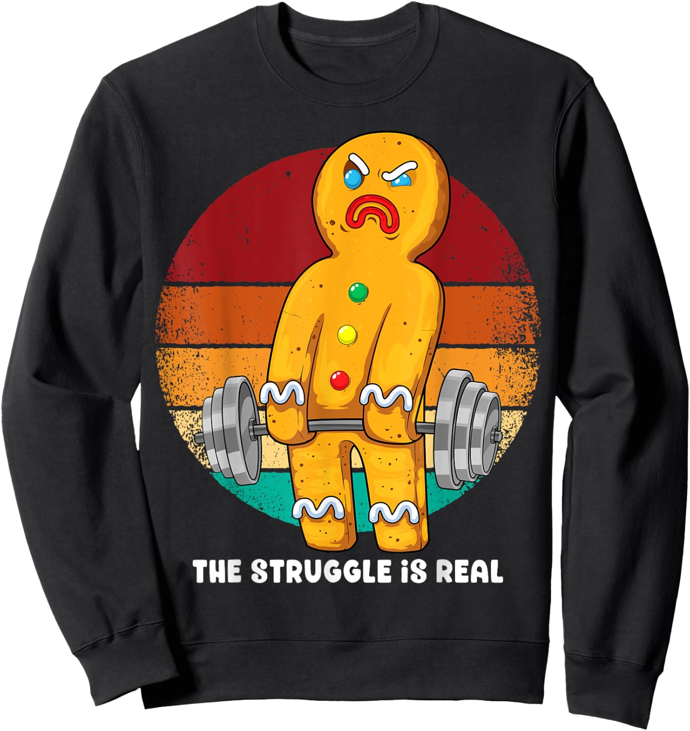 Gingerbread Man Weightlifting Christmas Fitness Gym Deadlift Sweatshirt - Sweatshirt | Black