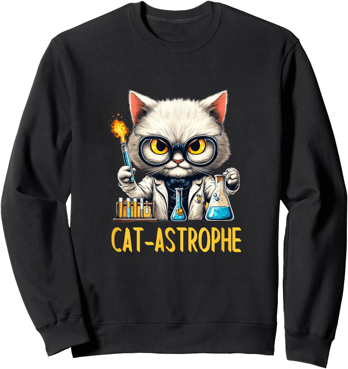 Science Cat Funny CAT-ASTROPHE Chemistry Lab Explosion Kitty Women Sweatshirt - Sweatshirt | Black