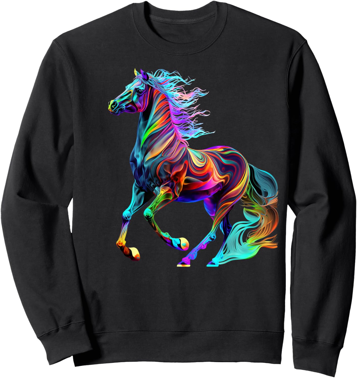 Colorful Rainbow Horse Graphic Sweatshirt - Sweatshirt | Black