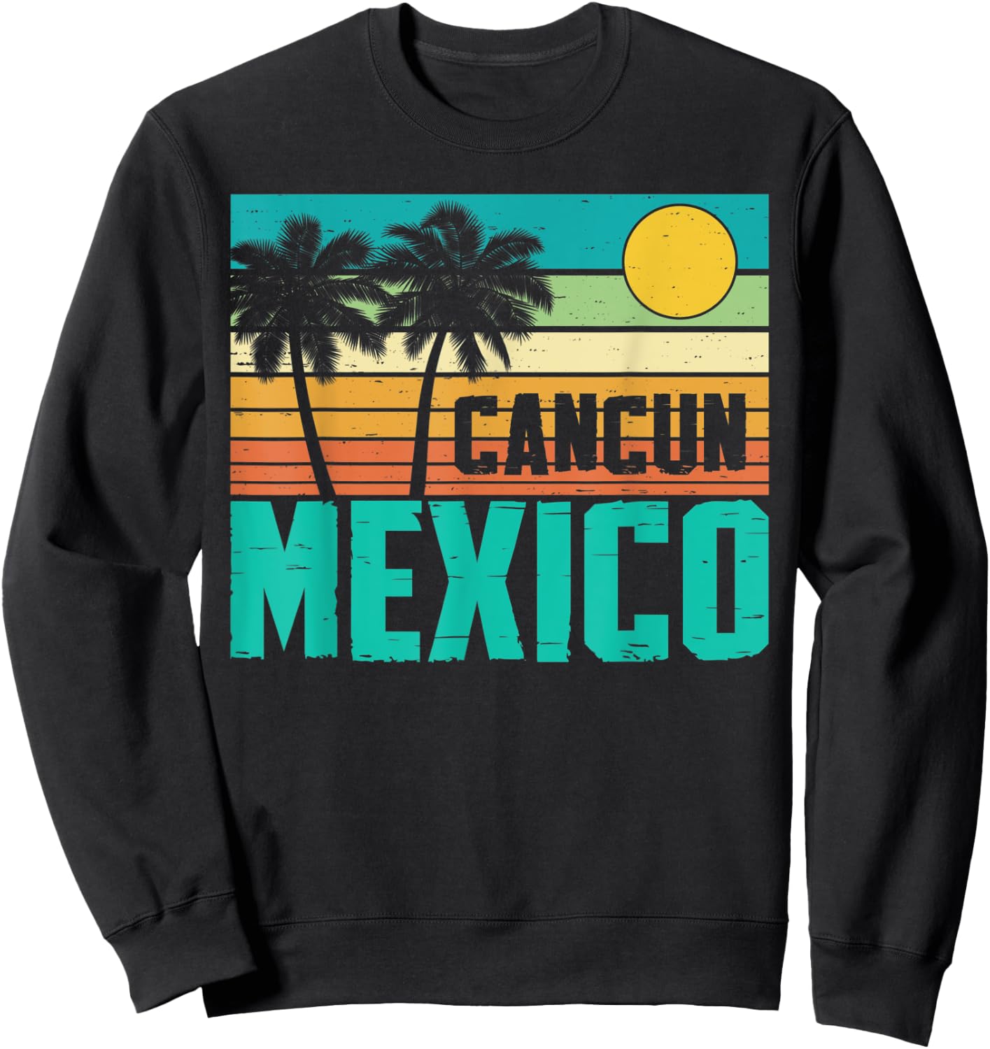 Cancun Mexico Beach Sunset Palm Trees Retro Summer Vacation Sweatshirt - Sweatshirt | Black