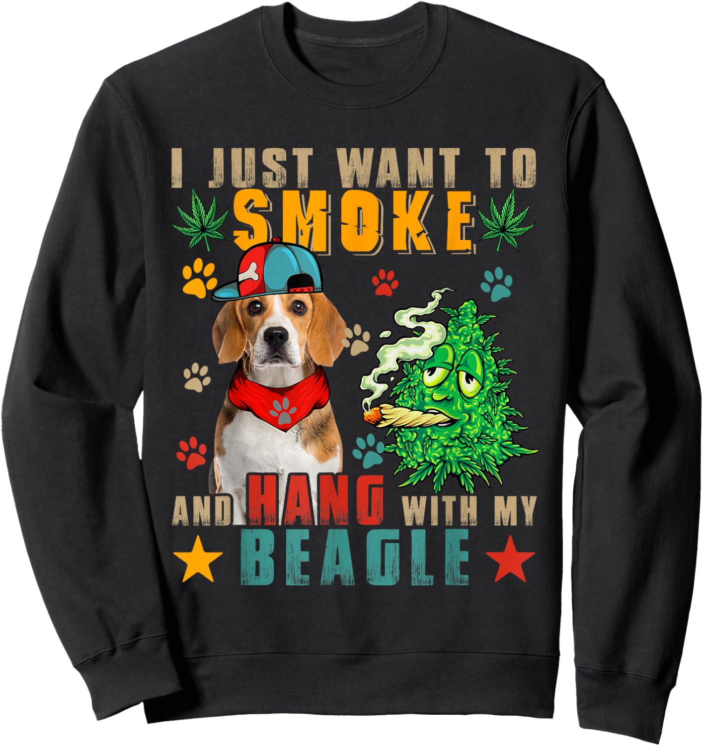 Vintage Smoke And Hang With My Beagle Funny Smoker Weed Sweatshirt - Sweatshirt | Black