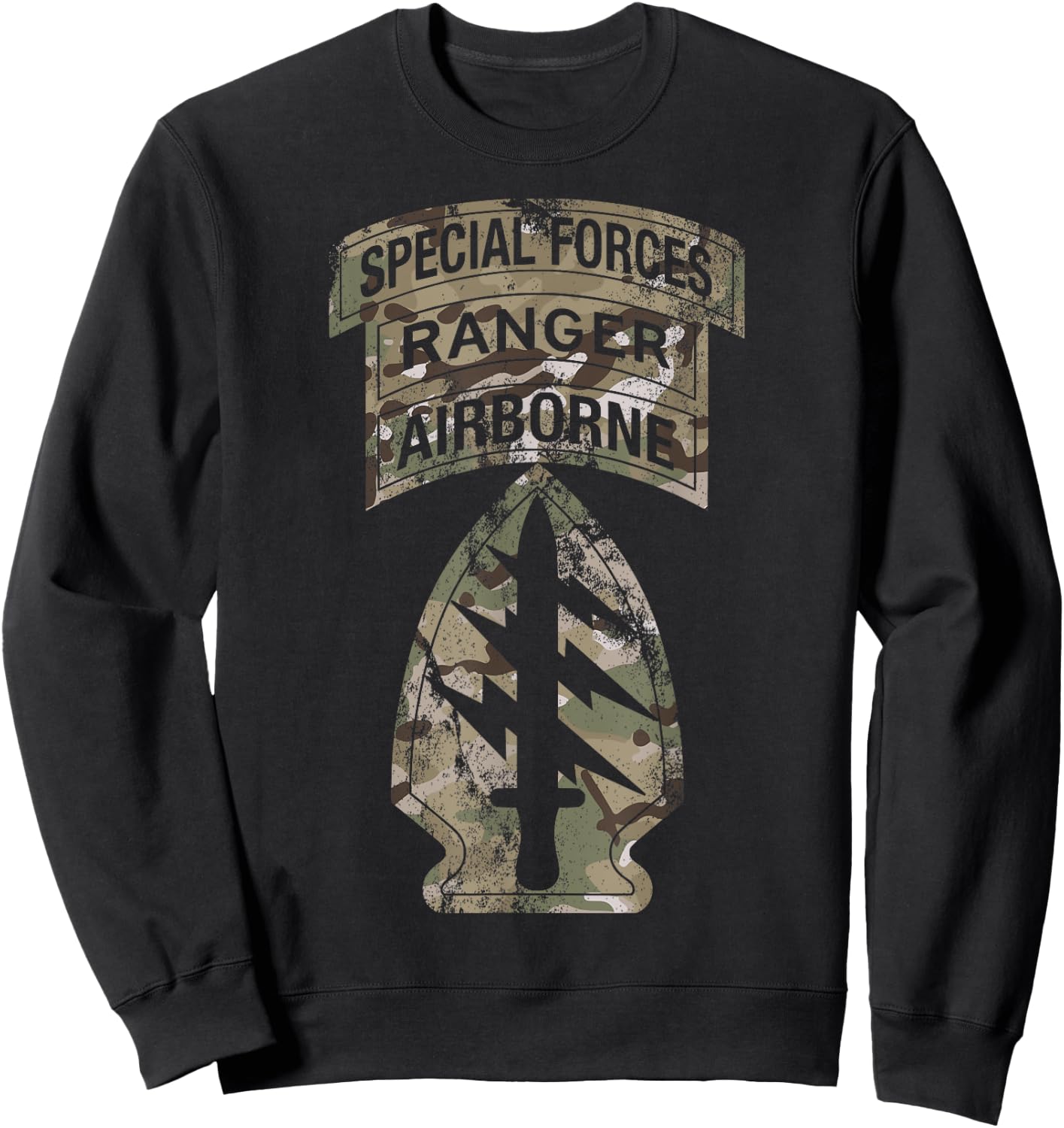 US Special Forces - SF Ranger Tab - Multicam Camo Vintage Sweatshirt - Sweatshirt | Black