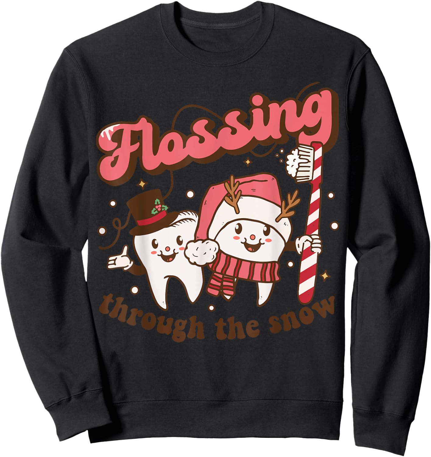 Flossing Through The Snow Dental Hygienist Christmas Dentist Sweatshirt - Sweatshirt | Black