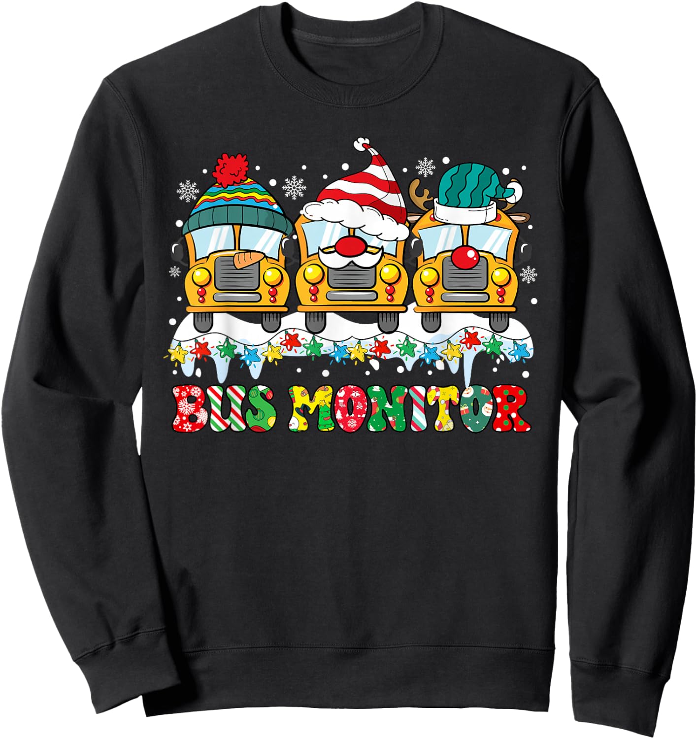 Bus Monitor Bus Santa Reindeer Snowman Xmas Lights Christmas Sweatshirt - Sweatshirt | Black