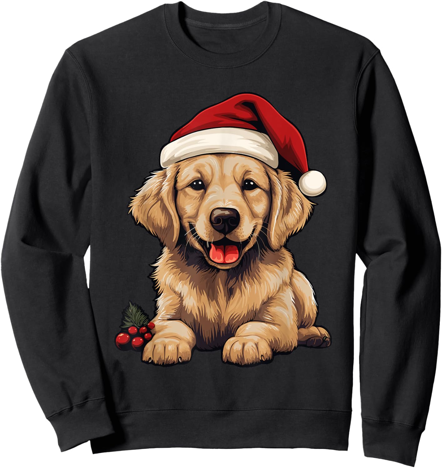 Golden Retriever Dog Christmas Santa Hat Xmas Pajama Sweatshirt - Sweatshirt | Black