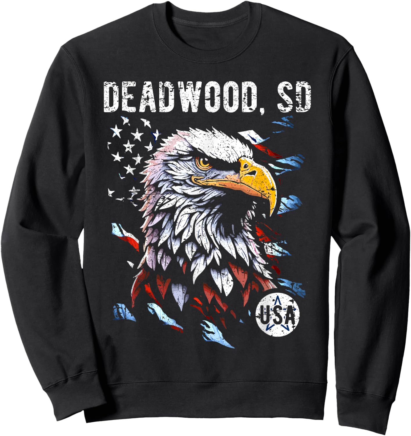 Deadwood SD Patriotic Eagle USA Flag Vintage Style Design Kids Men Sweatshirt - Sweatshirt | Black
