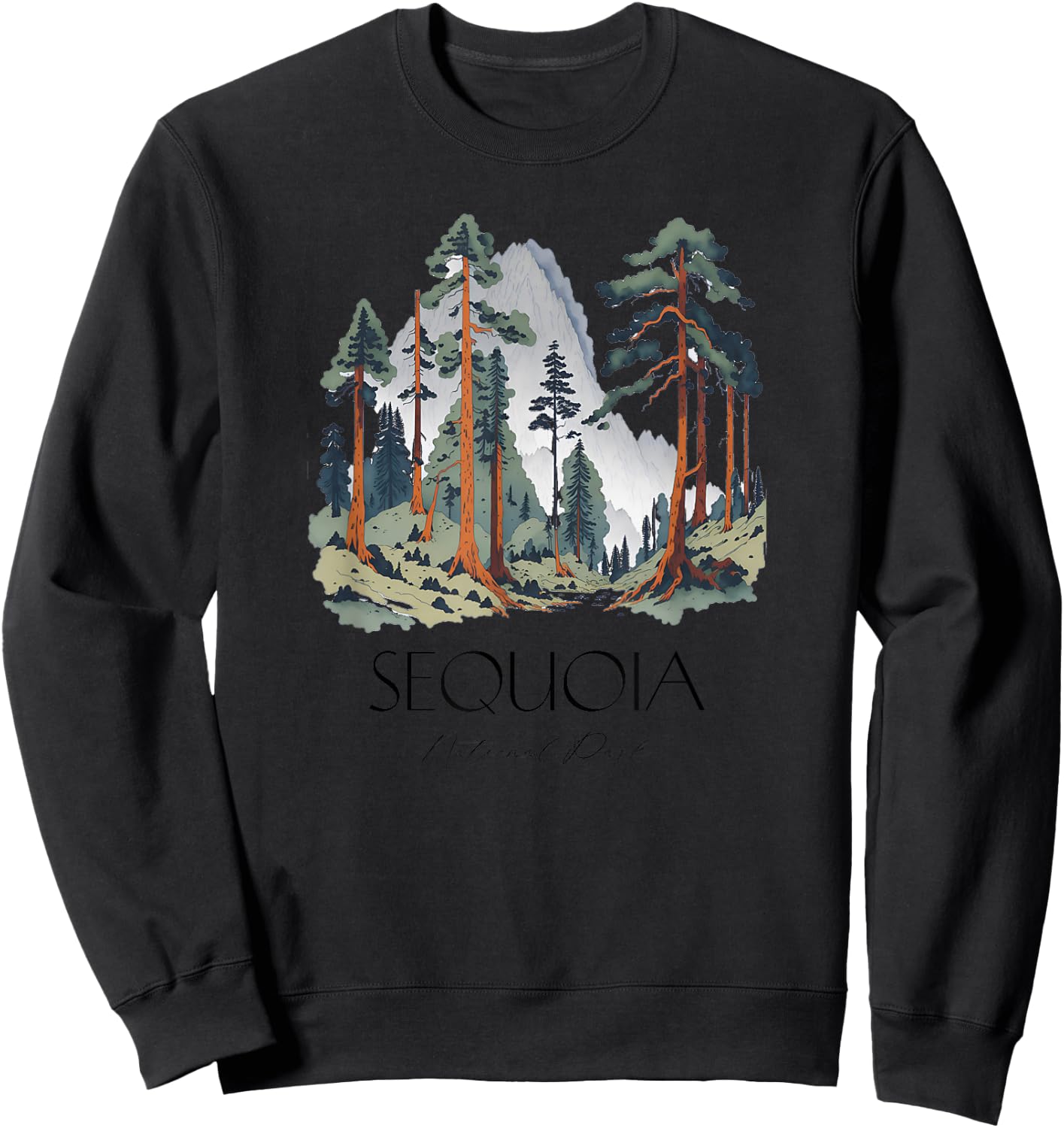 Cool Sequoia National Park Hiking Watercolor Graphic Sweatshirt - Sweatshirt | Black