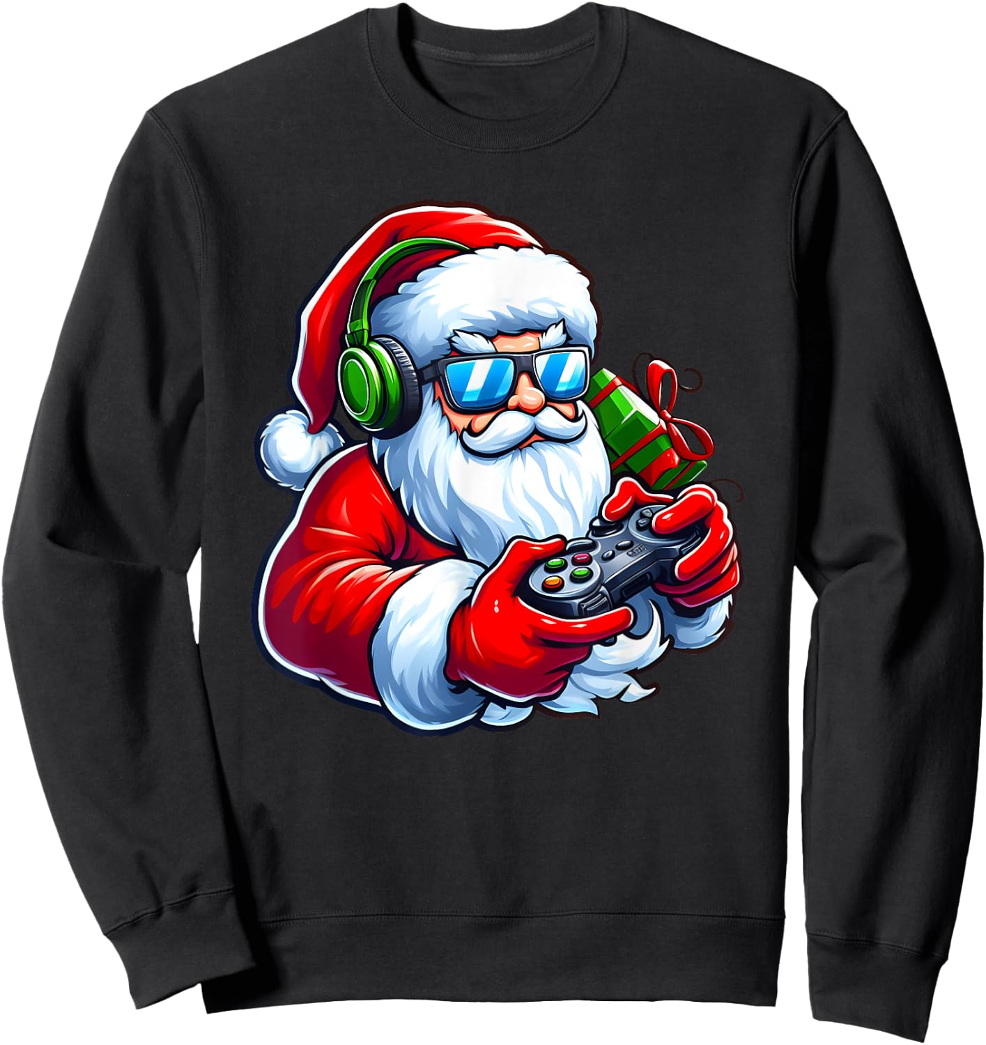 Cool Santa Gamer Controller Gaming Video Game Christmas Sweatshirt - Sweatshirt | Black