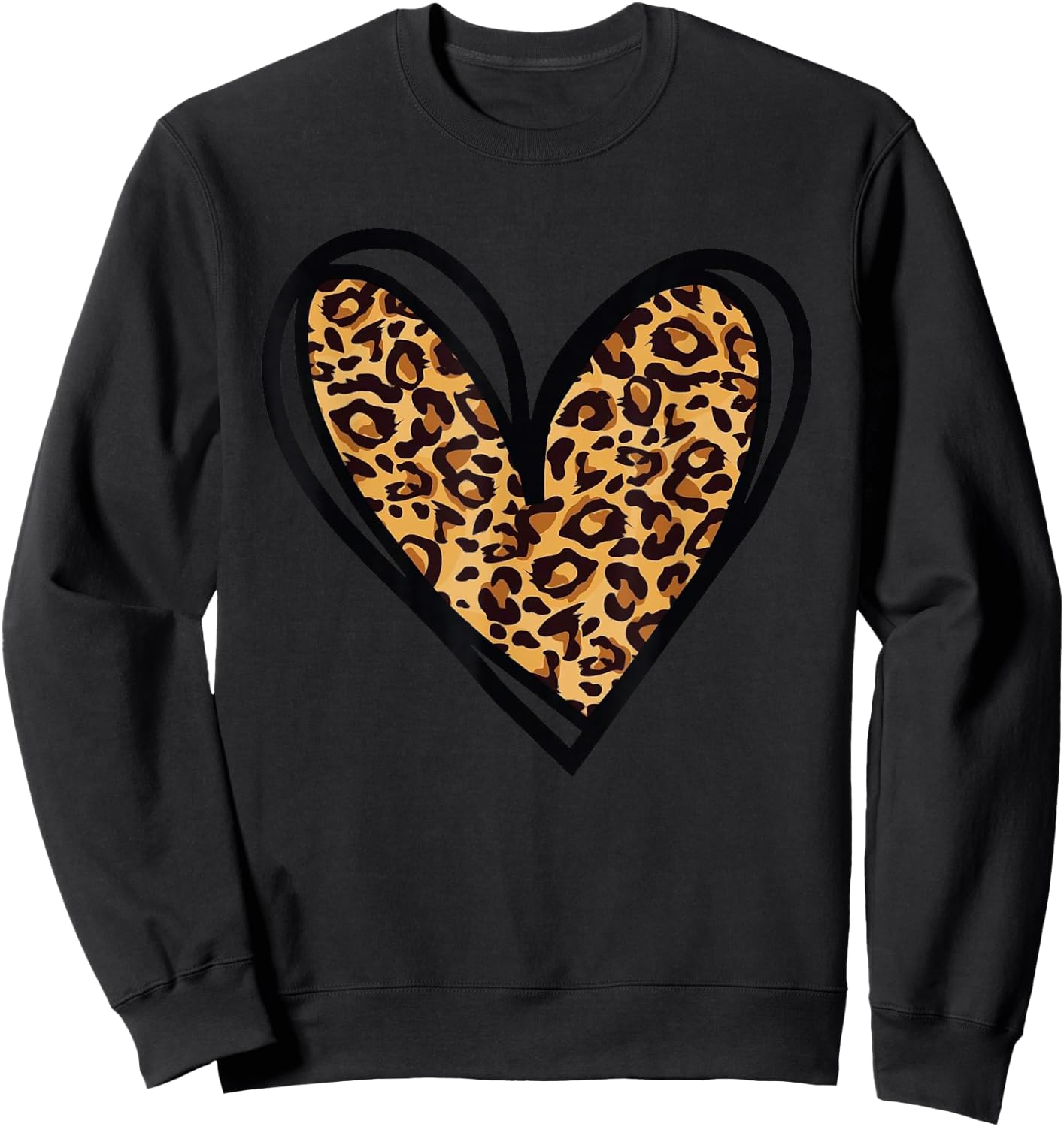 Love Cheetah Leopard Print Heart Valentines Day Girls Women Sweatshirt - Sweatshirt | Black