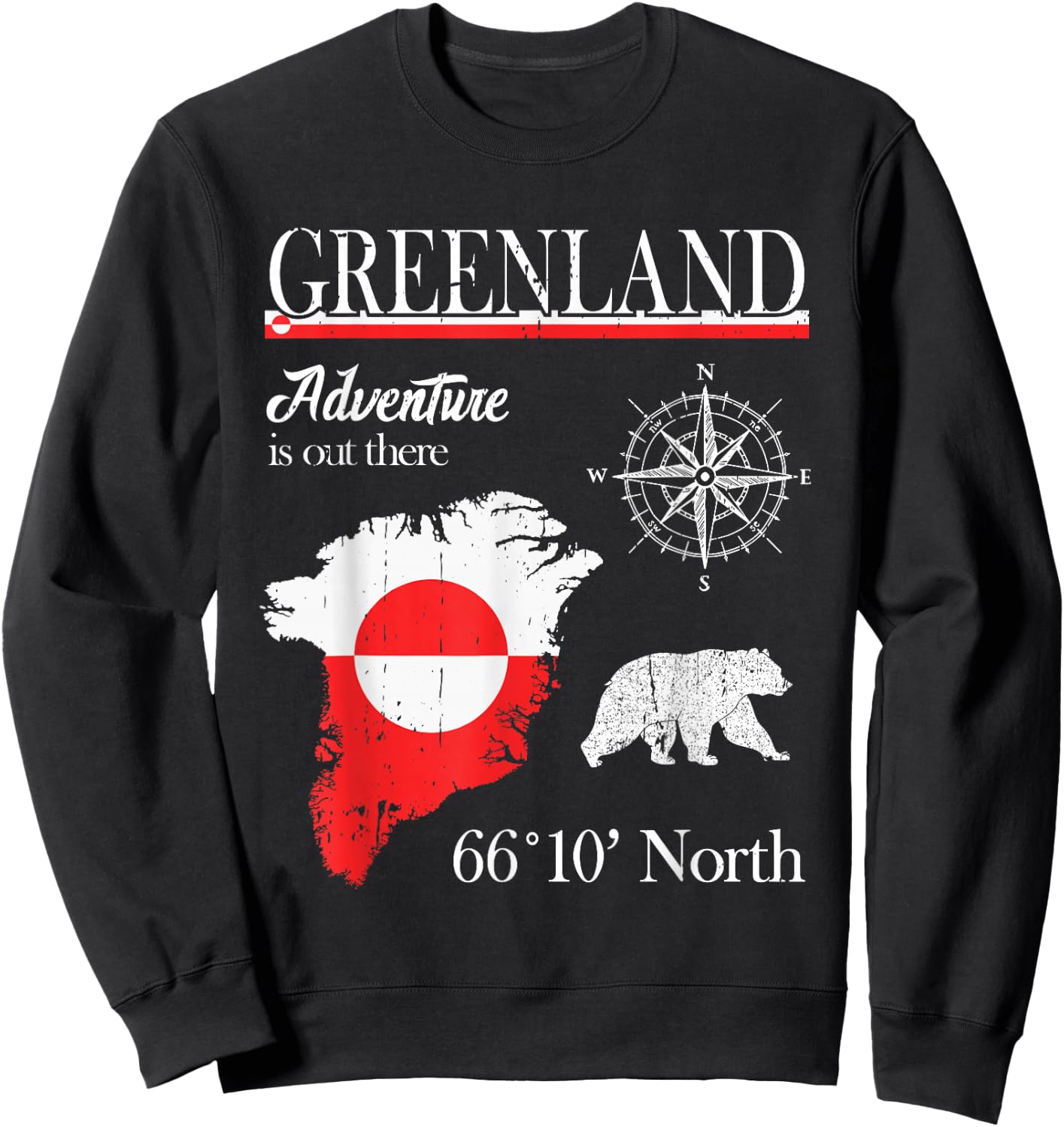 Greenland - Adventure Is Out There - Greenland Flag Sweatshirt - Sweatshirt | Black