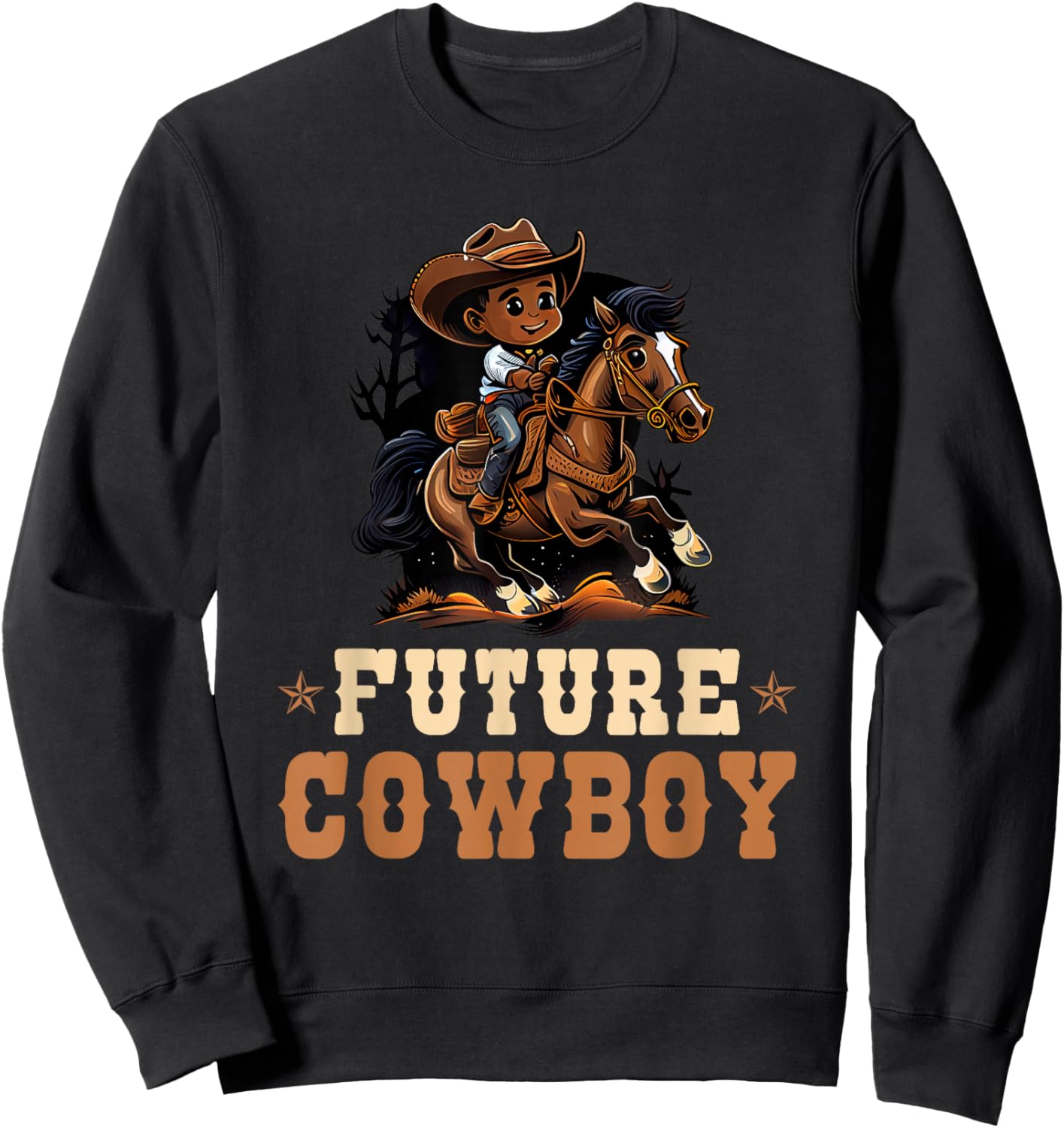 Future Cowboy, African American Rodeo Cowboy Boy Kids Sweatshirt - Sweatshirt | Black