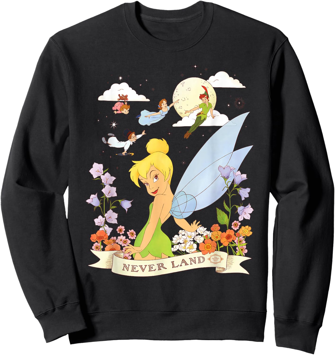 Disney Peter Pan Tinker Bell Never Land Flowers and Flight Sweatshirt - Sweatshirt | Black