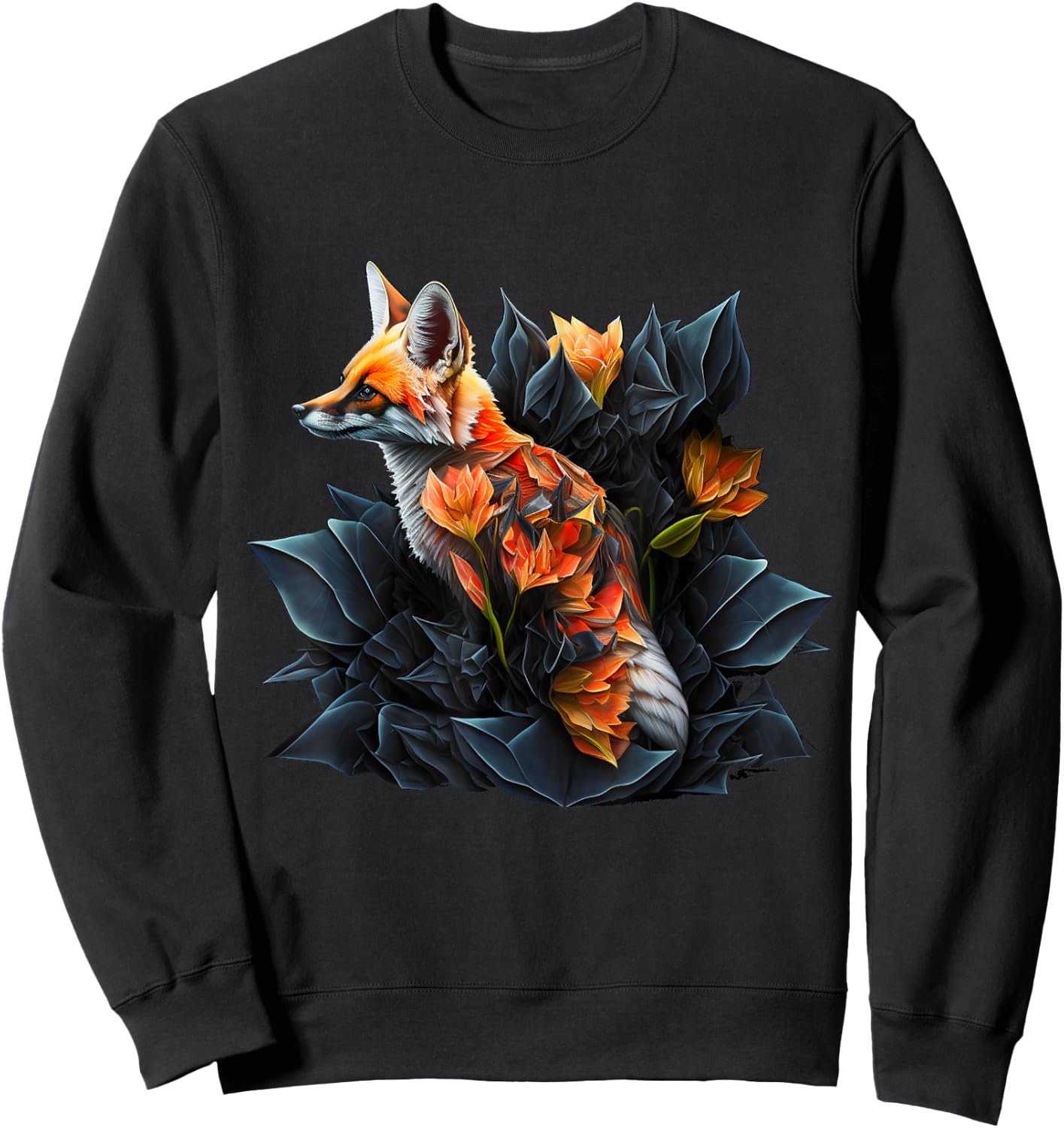 Fox art animal lovers motif animal flowers Sweatshirt - Sweatshirt | Black