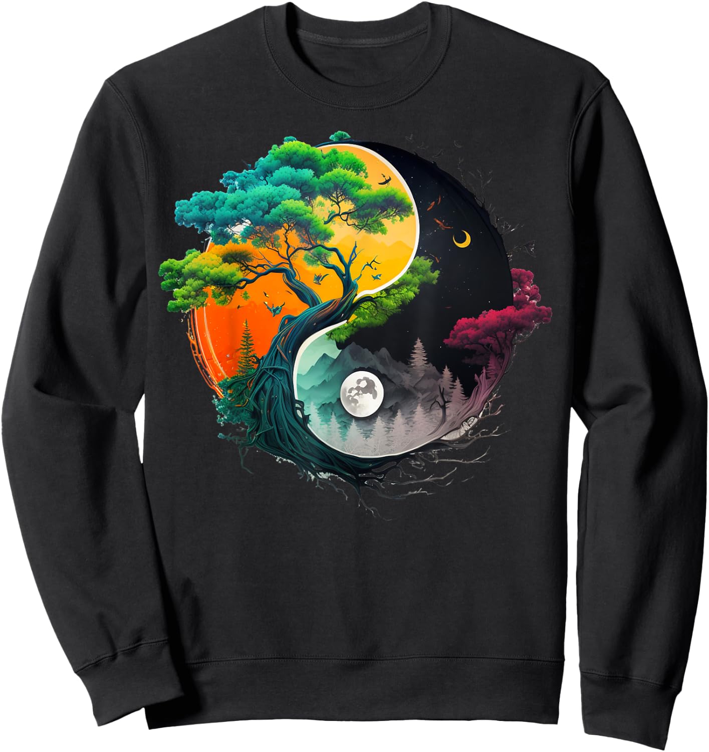 Nature Taoism Yin Yang Symbol on Zen Taijitu Yin Yang Sweatshirt - Sweatshirt | Black