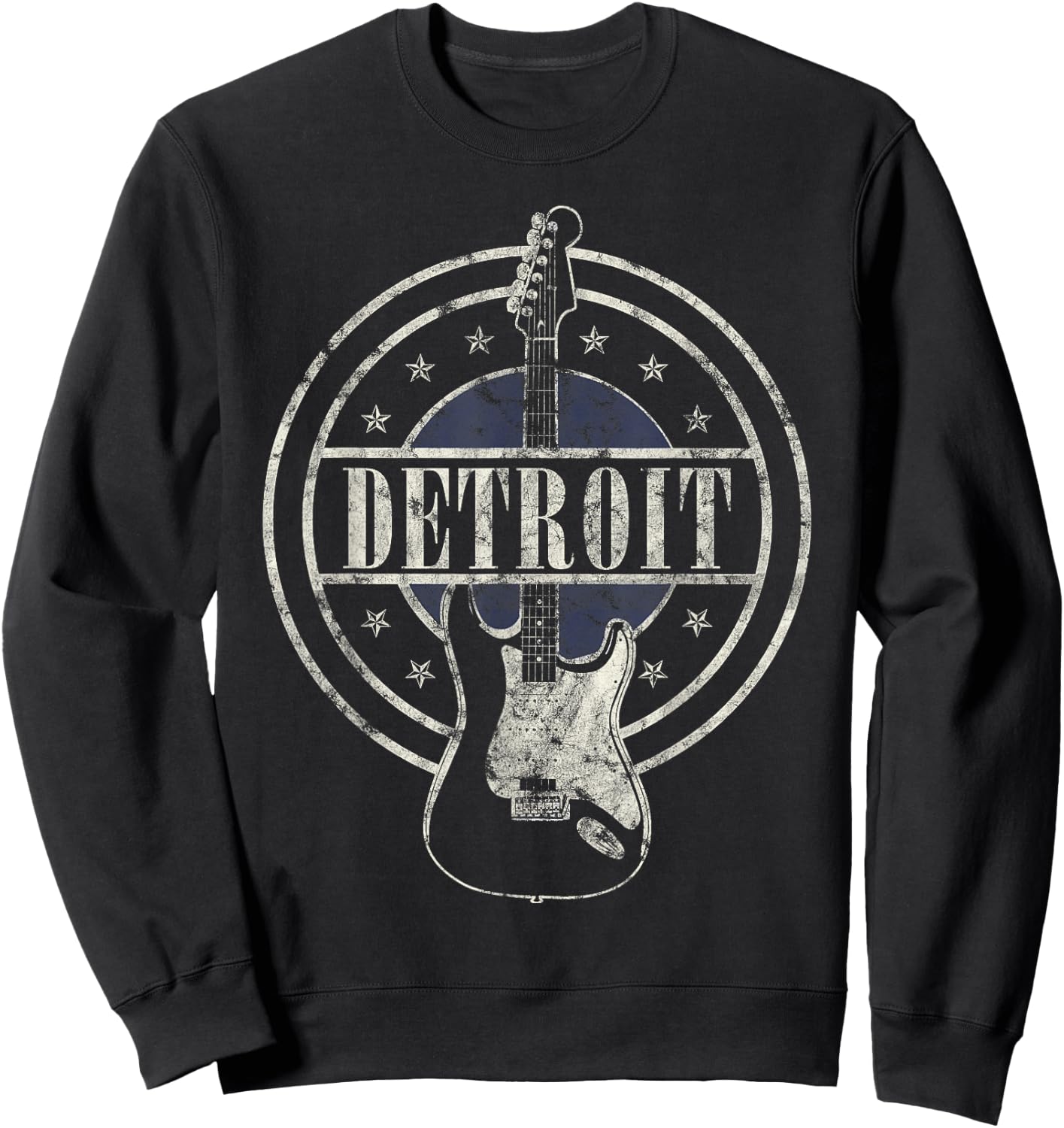 Vintage Detroit Souvenir Rock and Roll Guitar Player Sweatshirt - Sweatshirt | Black