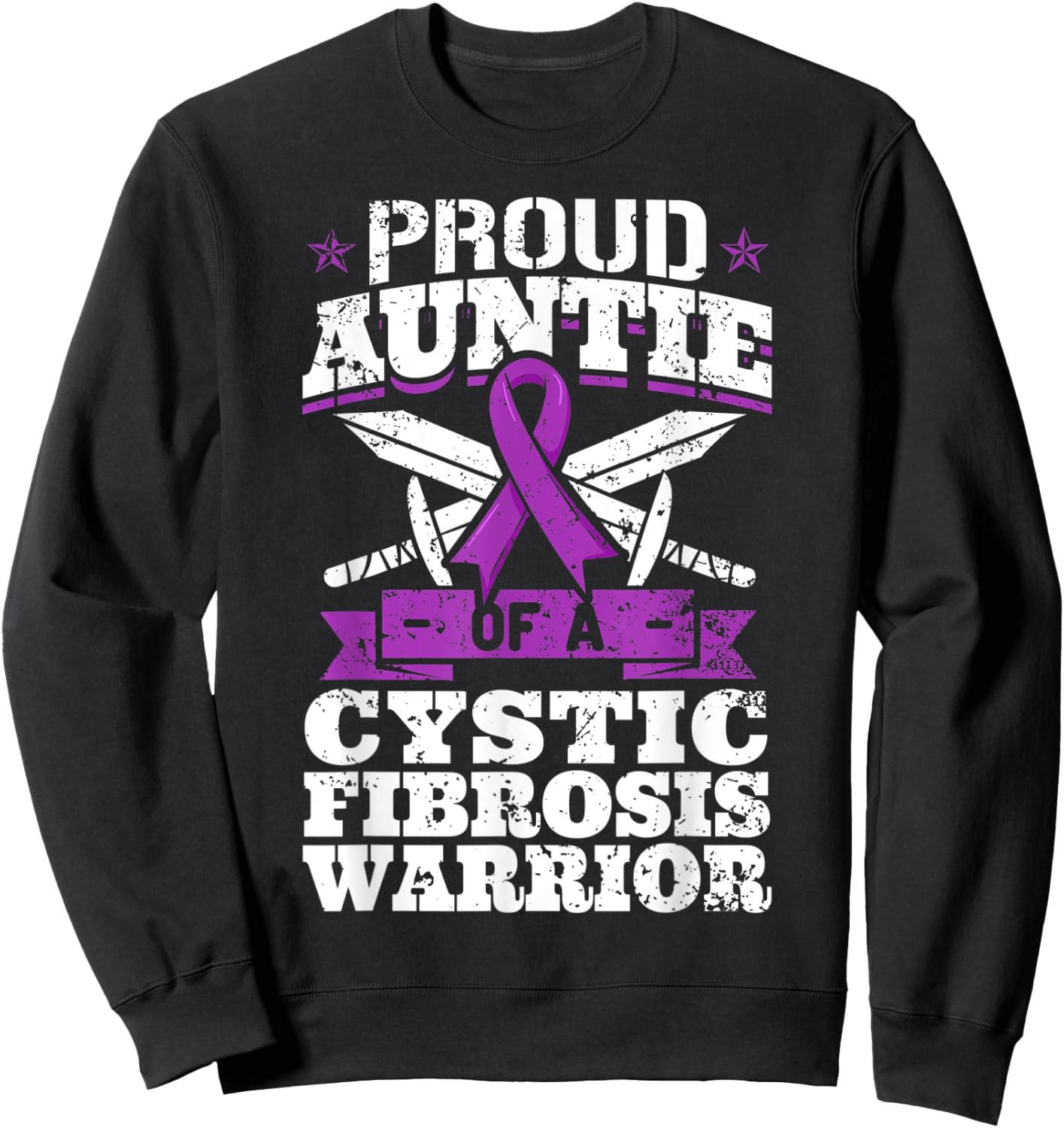 Proud Auntie Of A Cystic Fibrosis Warrior Awareness Ribbon Sweatshirt - Sweatshirt | Black