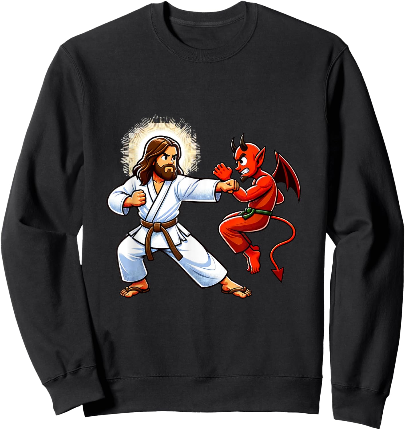Jesus Defeating the Devil Funny Karate Sweatshirt - Sweatshirt | Black