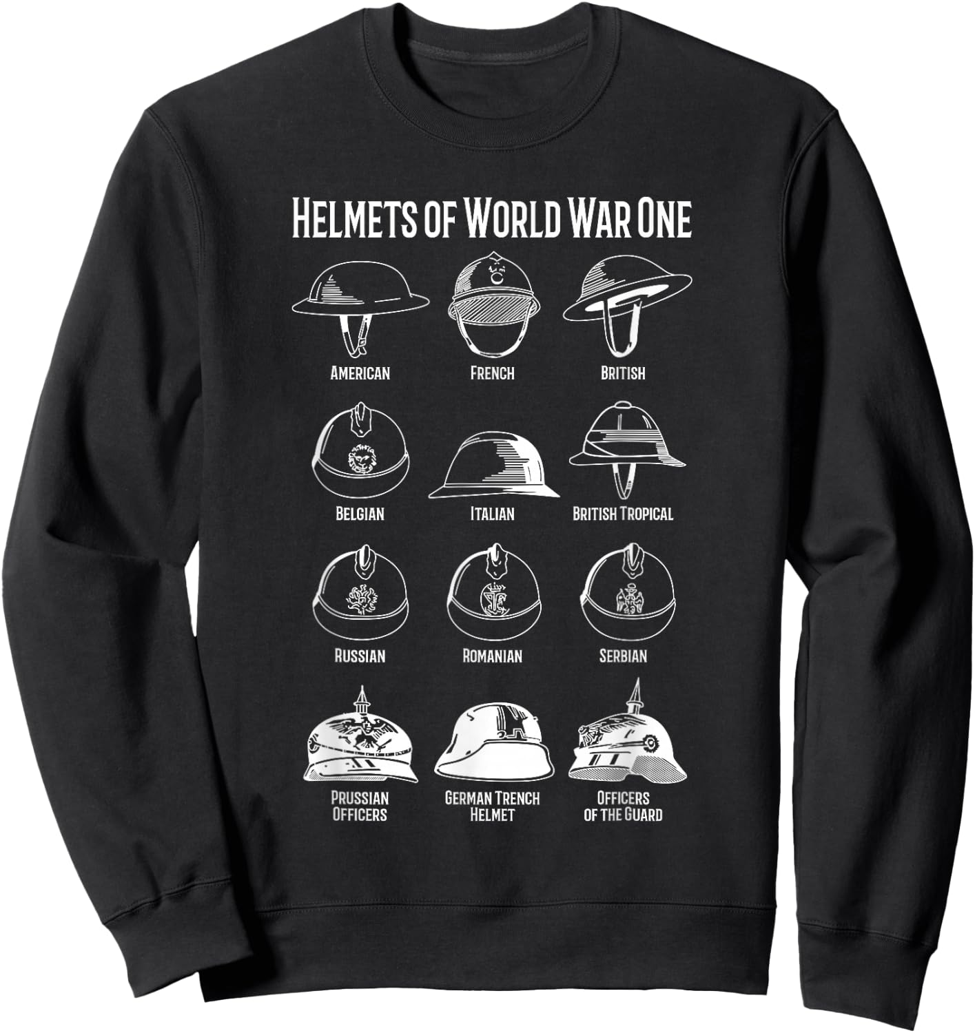 World War I Soldier Helmets Charts Sweatshirt - Sweatshirt | Black