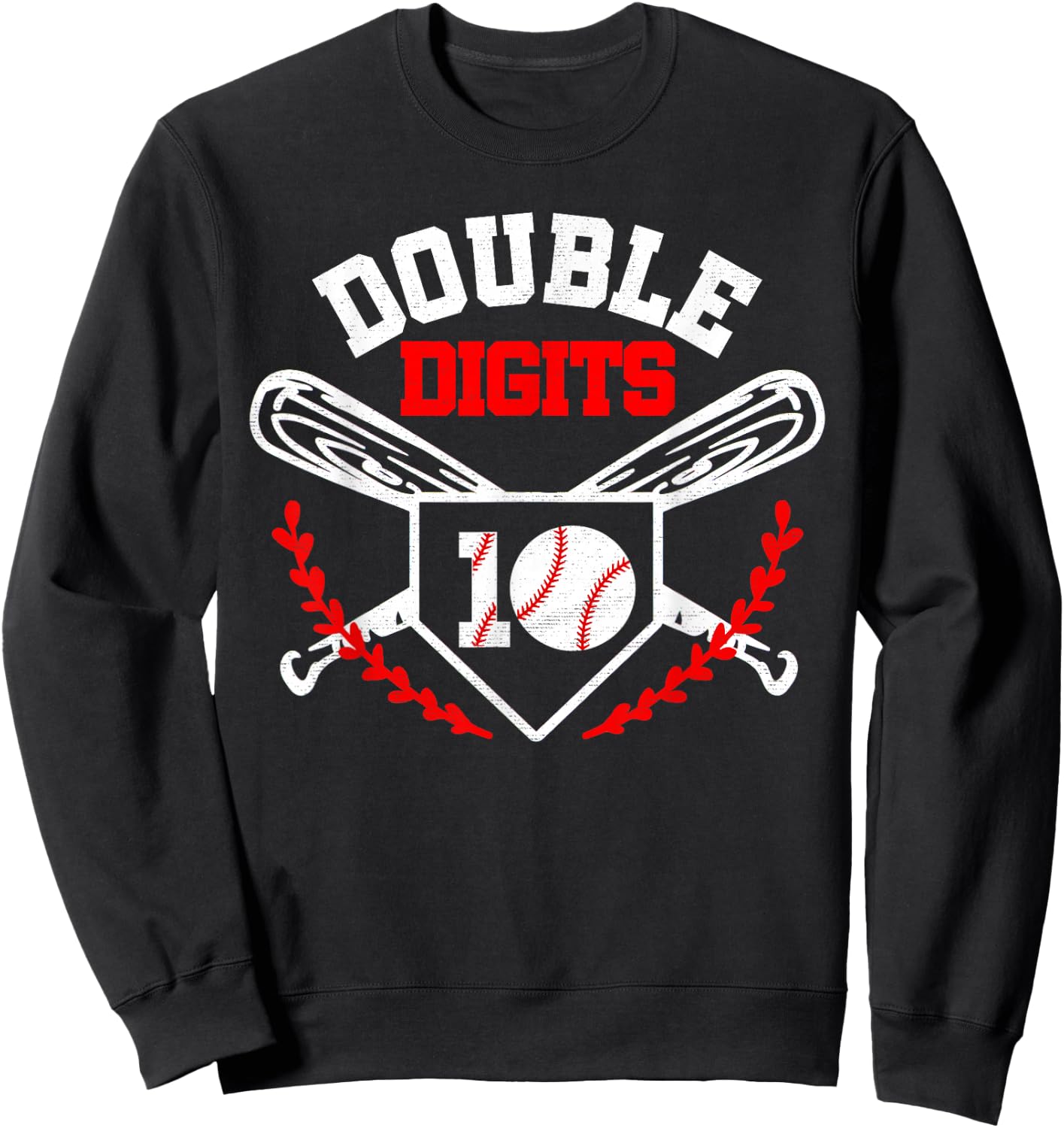 Double Digits Birthday Decorations Boy 10 Baseball Lover Fan Sweatshirt - Sweatshirt | Black