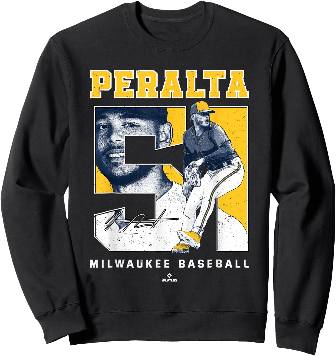 Number and Portrait Freddy Peralta Milwaukee MLBPA Sweatshirt - Sweatshirt | Black