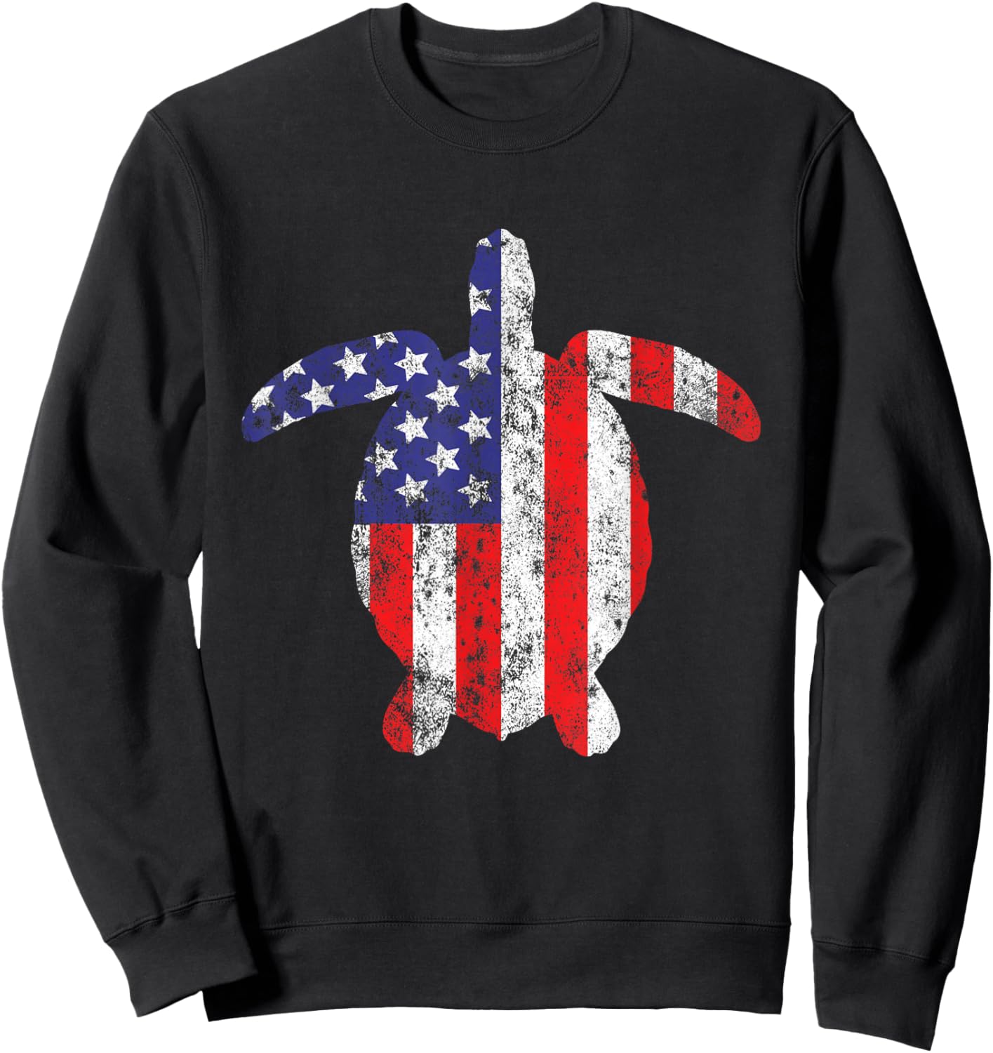 Sea Turtle Animal 4th of July US American Flag Patriotic Women Kids Men Sweatshirt - Sweatshirt | Black