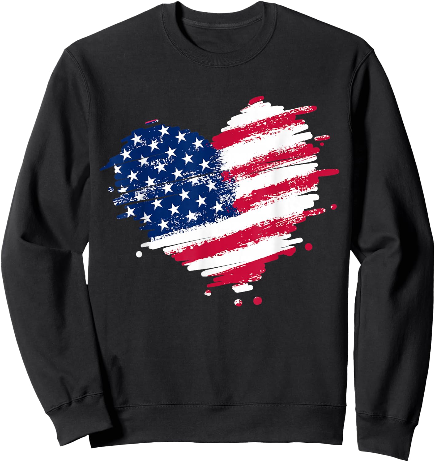 4th of July Heart USA American Flag Patriotic Men Women Sweatshirt - Sweatshirt | Black