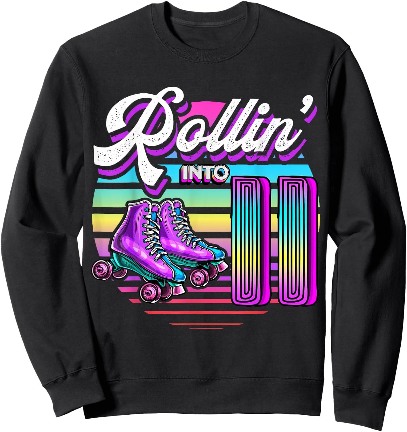 Rollin' into 11 Roller Skating Rink 11th Birthday Party Girl Sweatshirt - Sweatshirt | Black