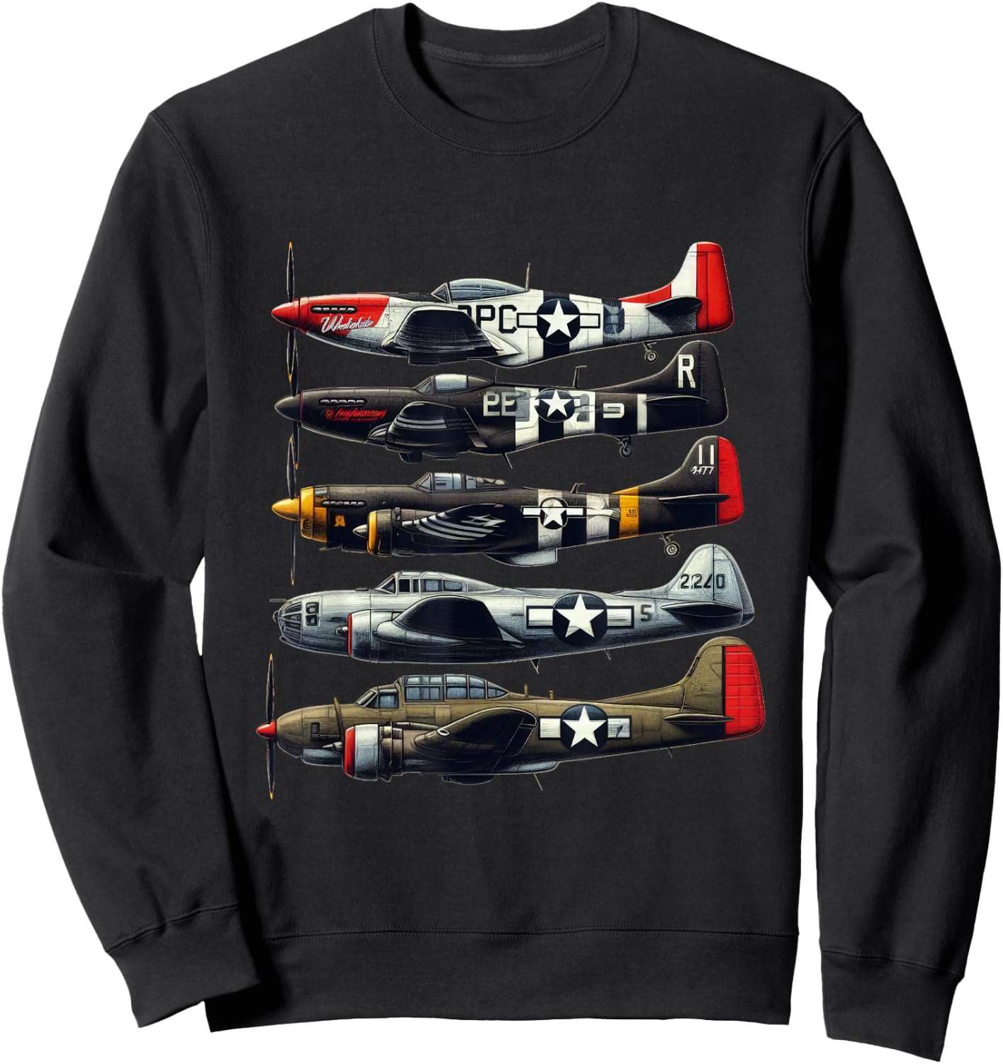 WW2 Warplanes B-17 P51 Mustang F4U Corsair P40 Warhawk Sweatshirt - Sweatshirt | Black
