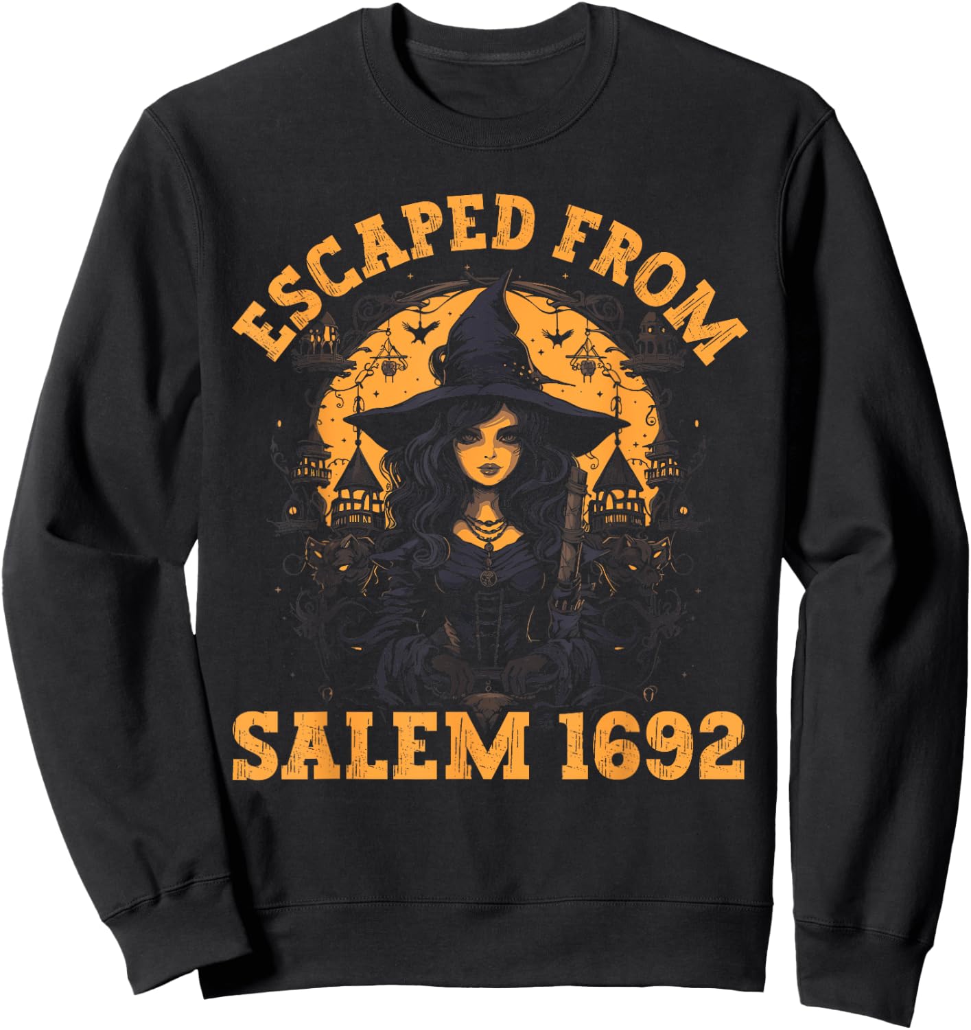 Salem Witch Halloween 1692 Witches Broom Witchy Witchraft Sweatshirt - Sweatshirt | Black