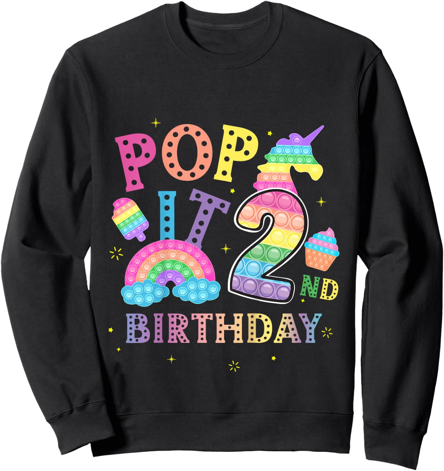 2nd Birthday Pop 2 Year Popping Party for Girls Pop it Sweatshirt - Sweatshirt | Black