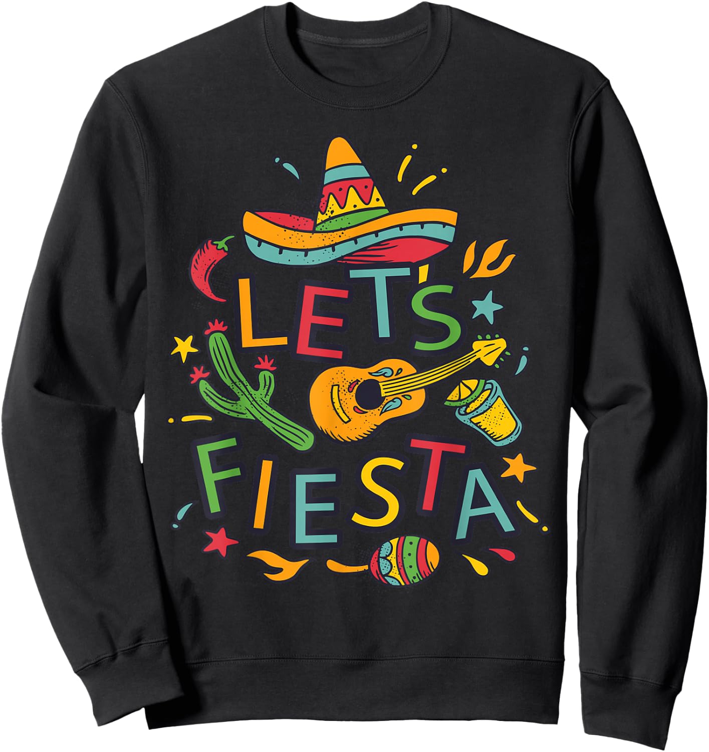 Let's Fiesta Cinco De Mayo Mexican Guitar Party Sweatshirt - Sweatshirt | Black