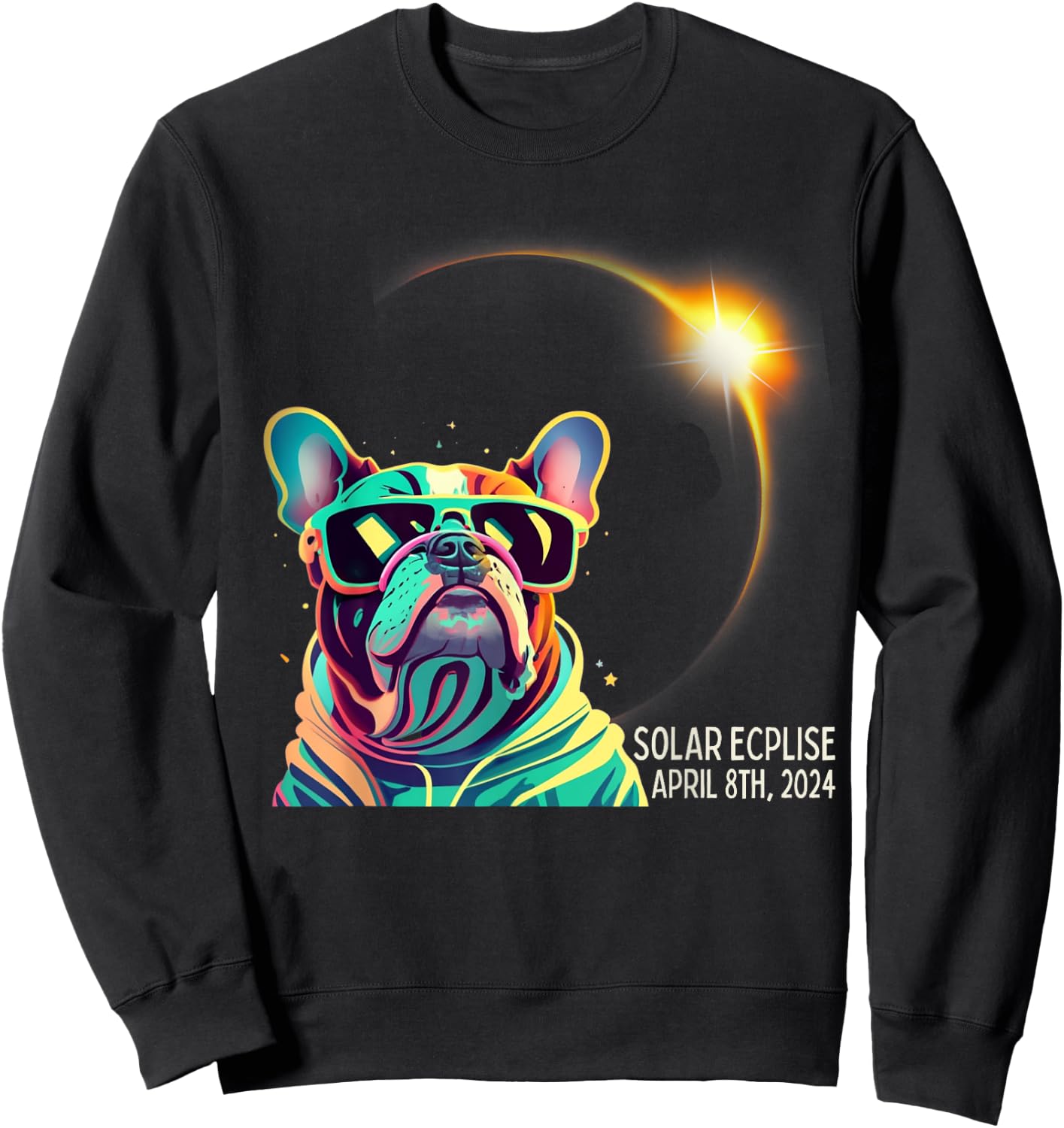 French Bulldog America 2024 Solar Eclipse Accessories Men Women Kids Sweatshirt - Sweatshirt | Black