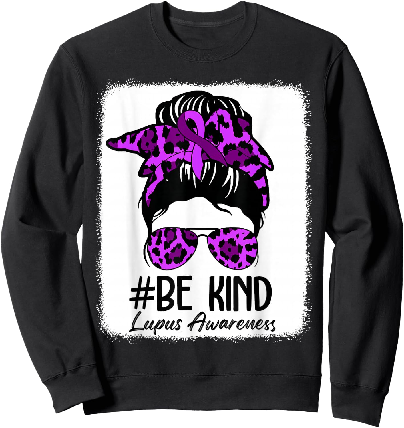 Be Kind Lupus Awareness Messy Bun May We Wear Purple Women Sweatshirt - Sweatshirt | Black