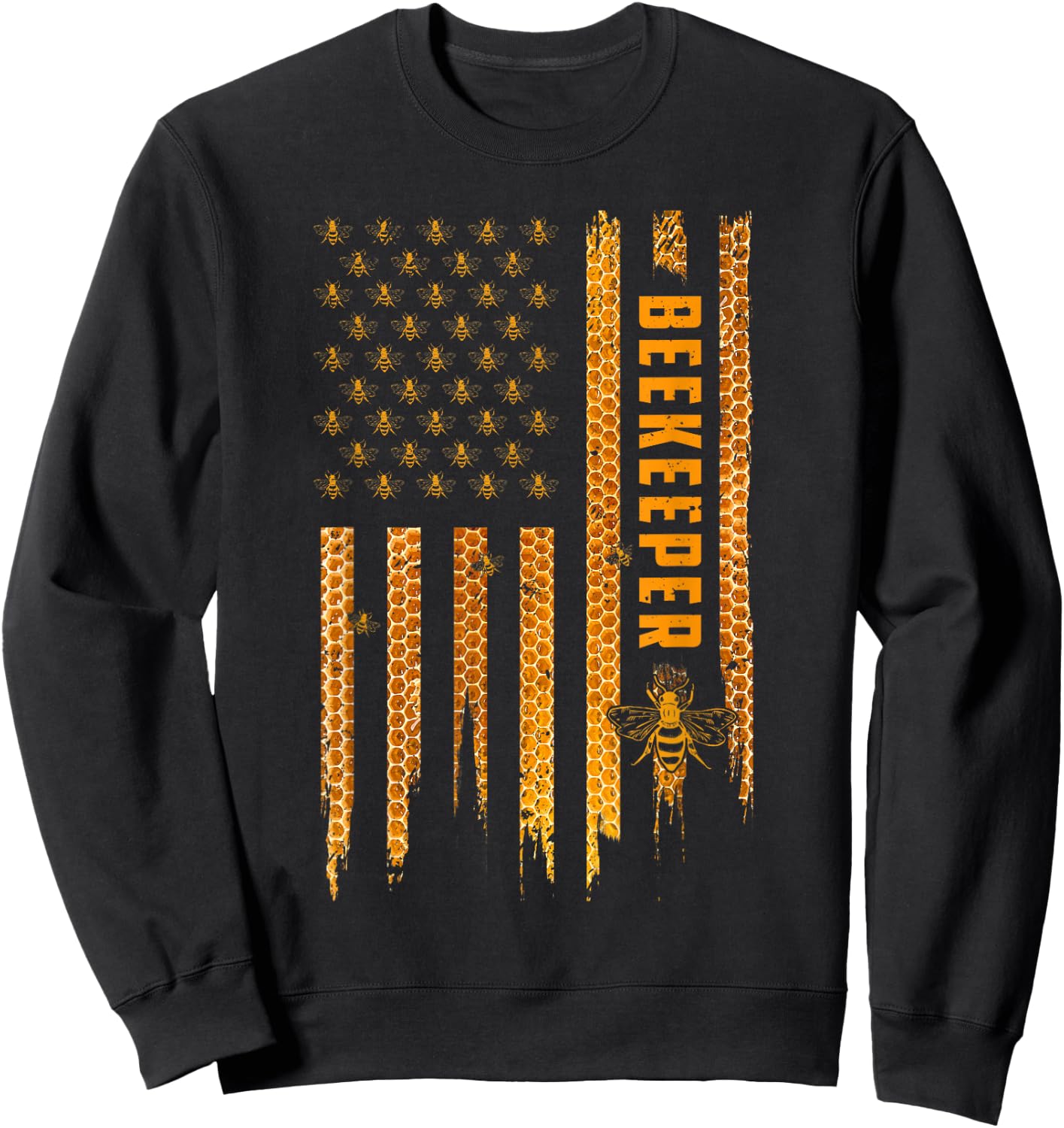 Beekeeping American Flag Honeycomb Honey Bees Beekeeper Sweatshirt - Sweatshirt | Black