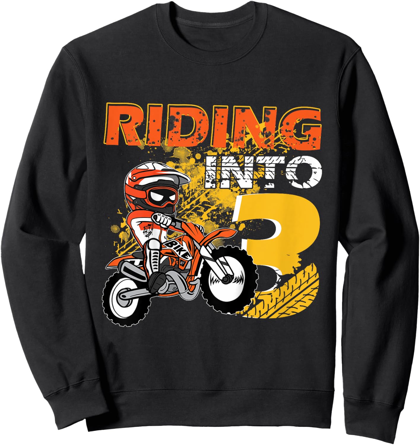 Kids Riding Into 3 Years Old Dirt Biker 3rd Birthday Boys Kids Sweatshirt - Sweatshirt | Black