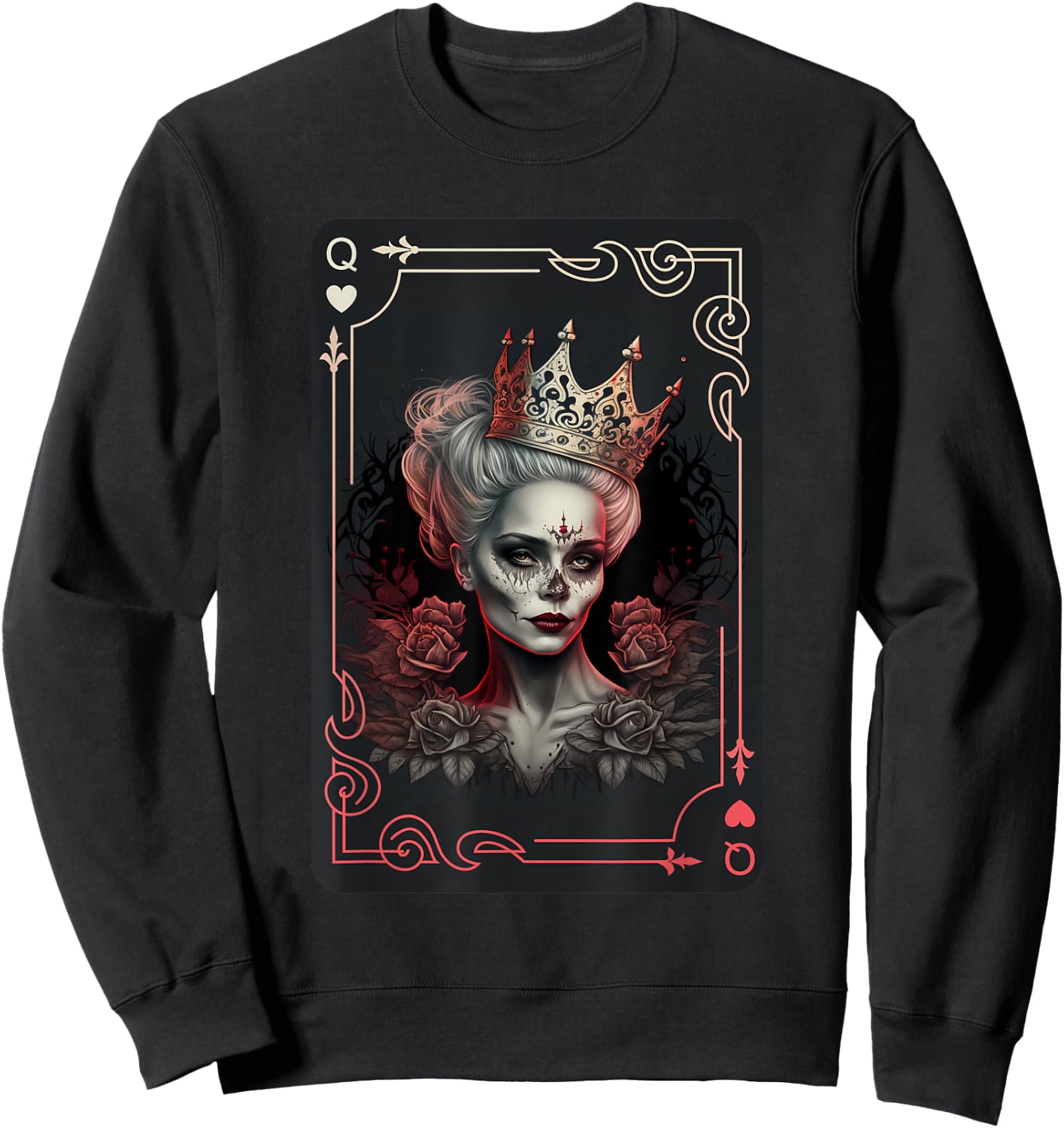 Queen of Hearts Gothic Poker Card Game Halloween Creepy Sweatshirt - Sweatshirt | Black